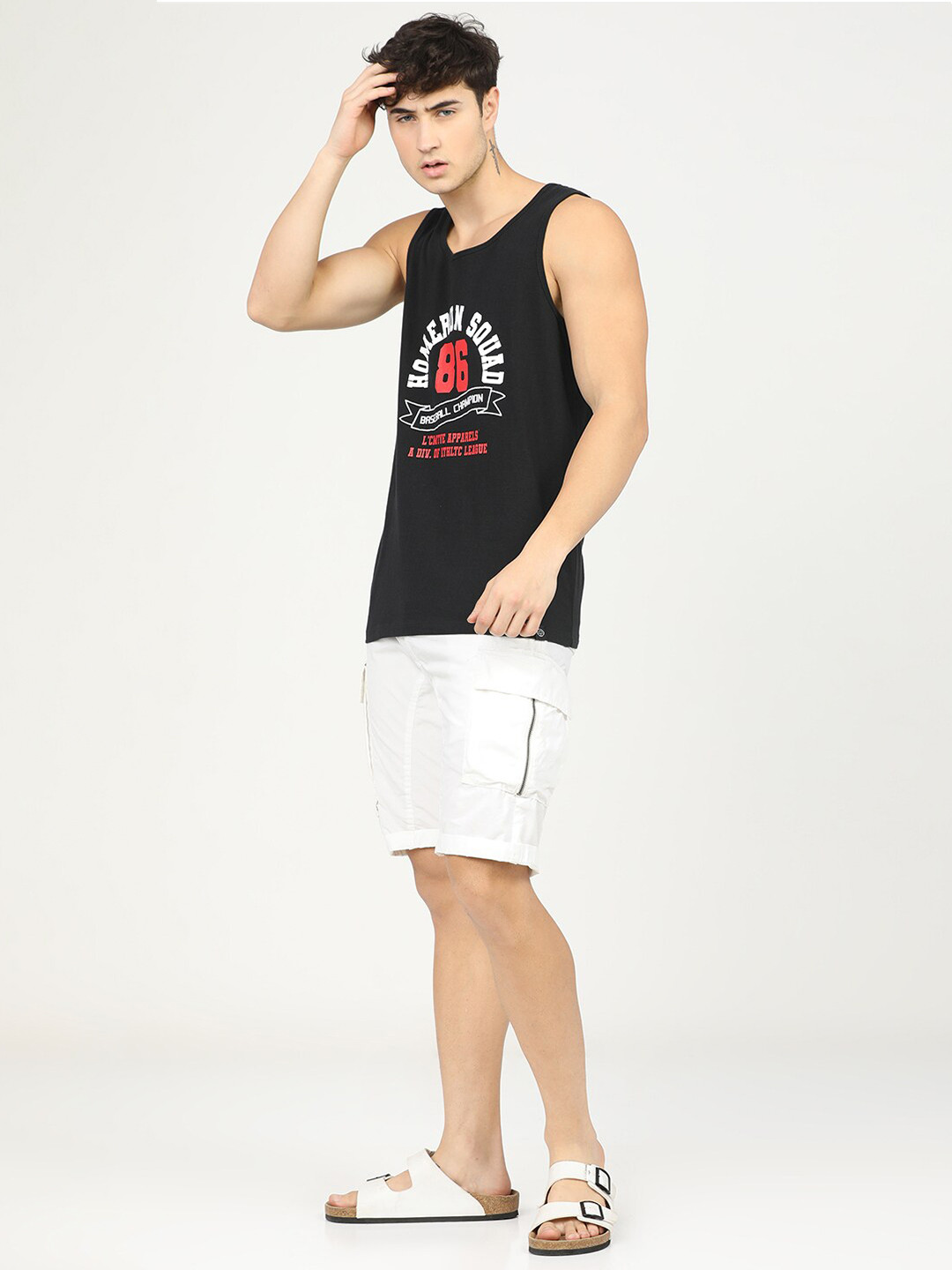 

LOCOMOTIVE Men Black & White Typography Printed Slim Fit Cotton T-shirt