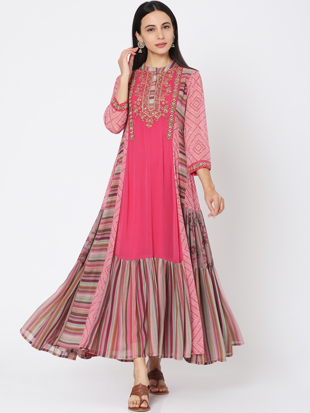 

Ojas Designs Pink Ethnic Motifs Maxi Dress