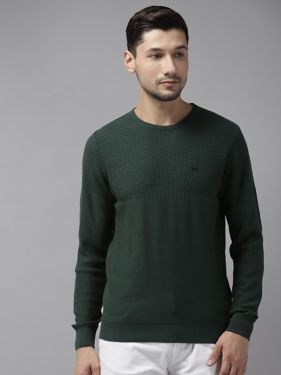 

Blackberrys Men Olive Green Self Design Pullover