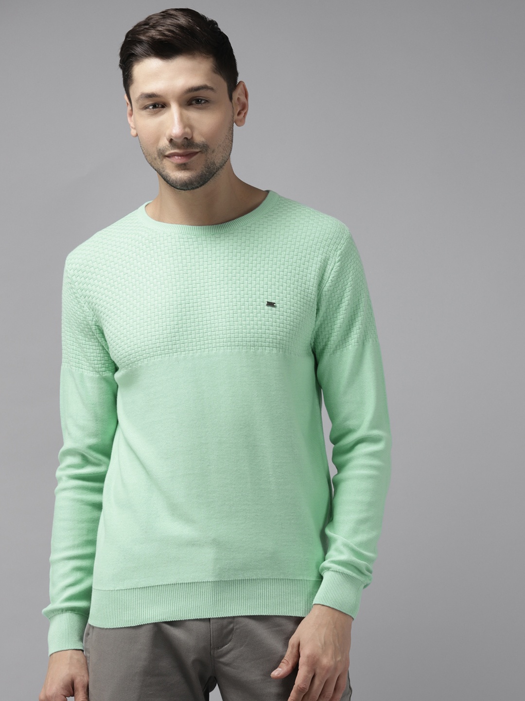 

Blackberrys Men Green Self Design Pullover