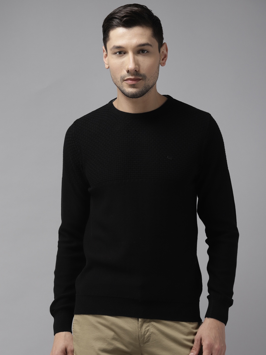 

Blackberrys Men Black Cotton Self-Design Sweater