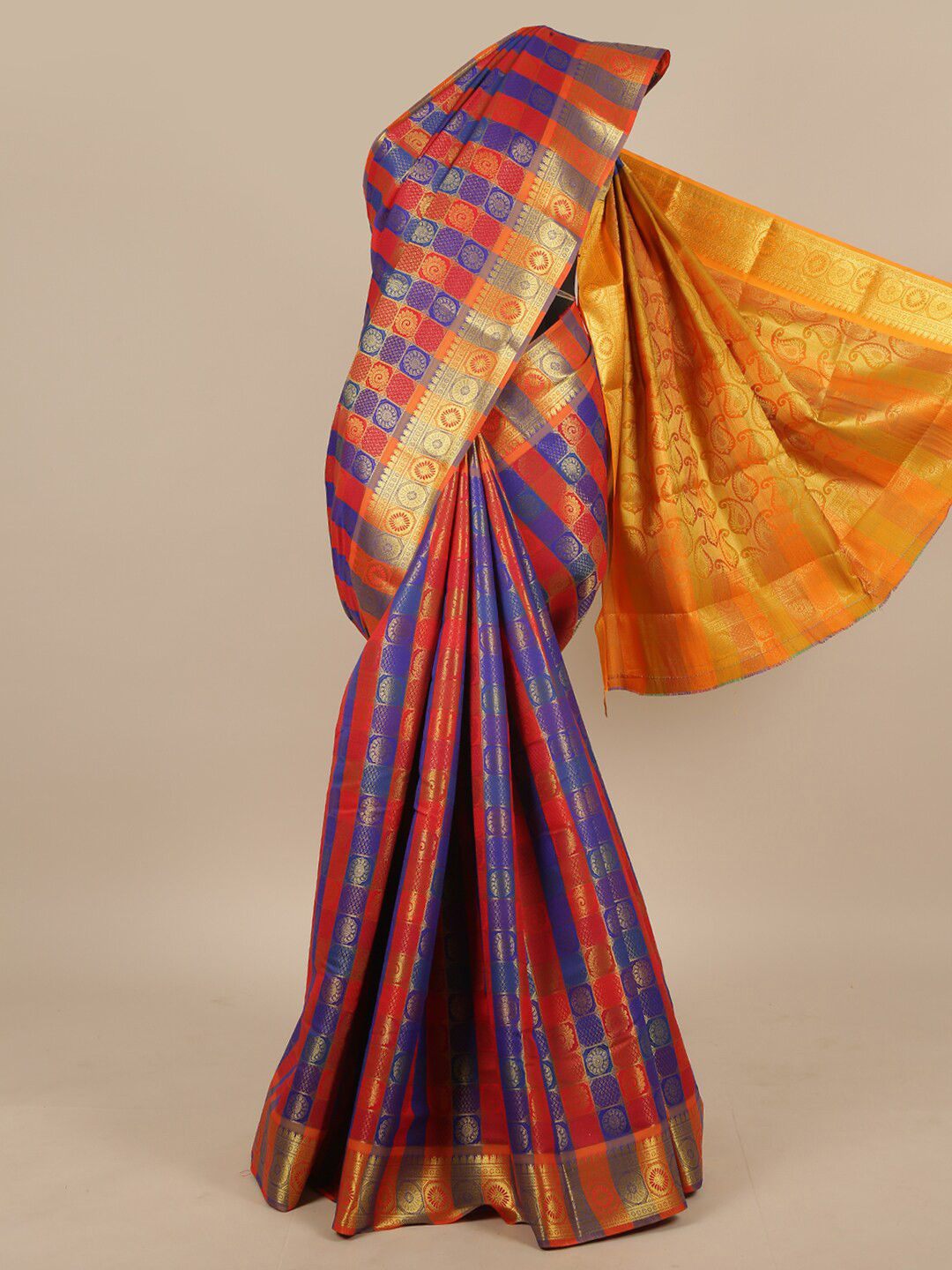 

Pothys Red & Blue Ethnic Motifs Art Silk Saree