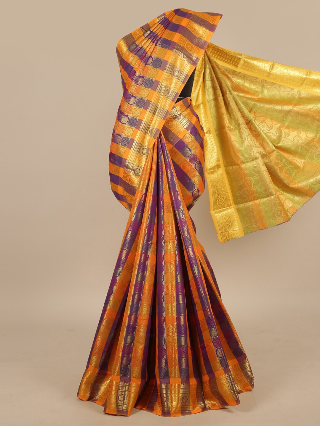 

Pothys Yellow & Purple Ethnic Motifs Zari Art Silk Saree