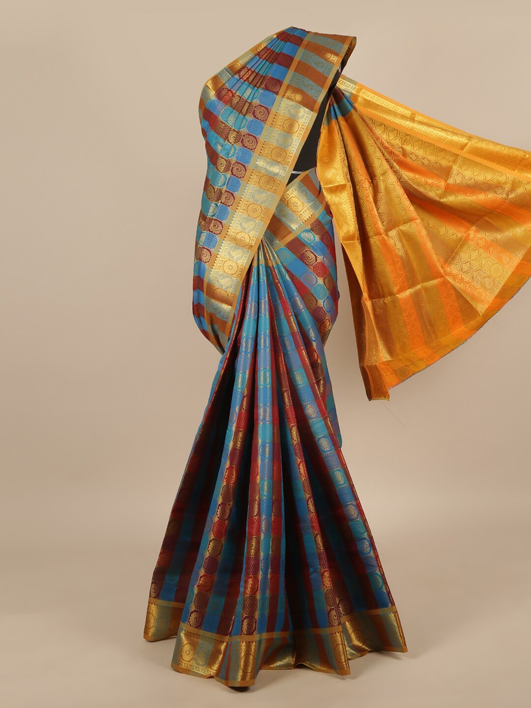 

Pothys Blue & Brown Woven Design Zari Art Silk Saree