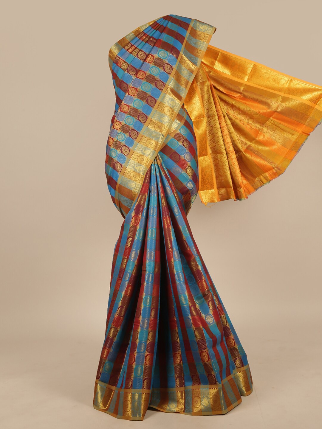 

Pothys Blue & Brown Ethnic Motifs Zari Art Silk Saree