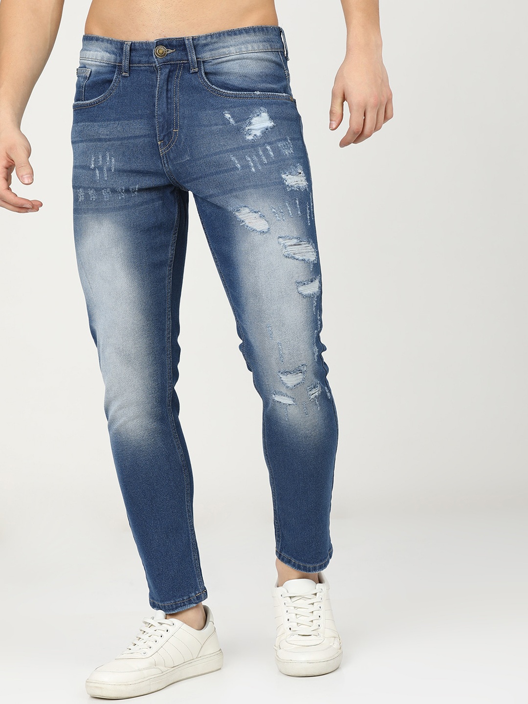 

HIGHLANDER Men Blue Tapered Fit Mildly Distressed Heavy Fade Stretchable Jeans