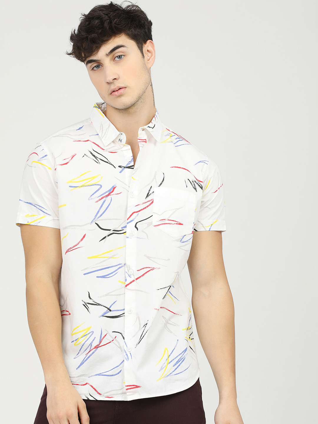 

HIGHLANDER Men White Slim Fit Opaque Printed Casual Shirt