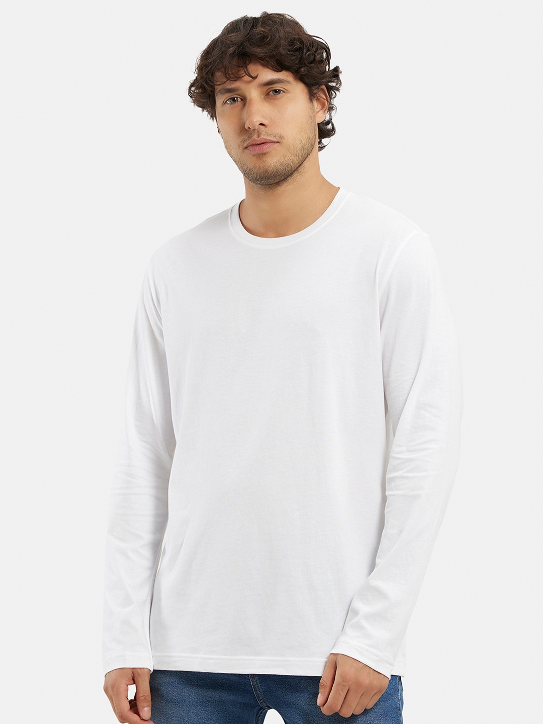 

Jockey Super Combed Cotton Rich Solid Round Neck Full Sleeve T-shirt-AM95, White