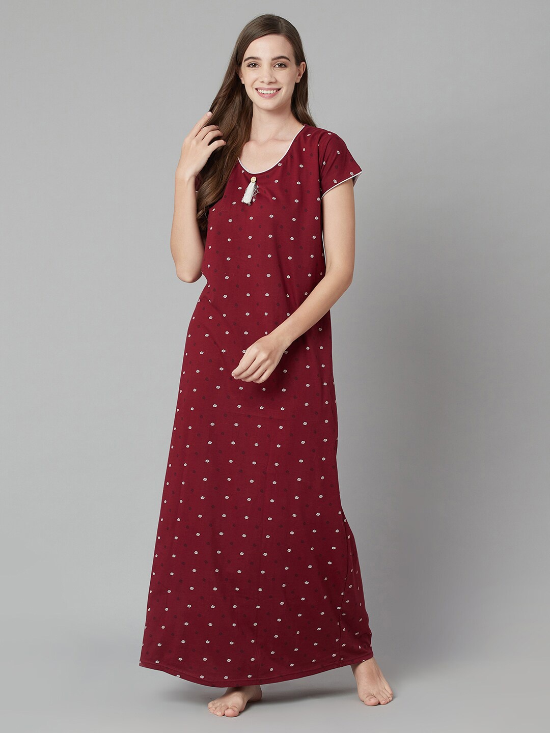 

TRUNDZ Women Maroon Printed Organic Cotton Maxi Nightdress