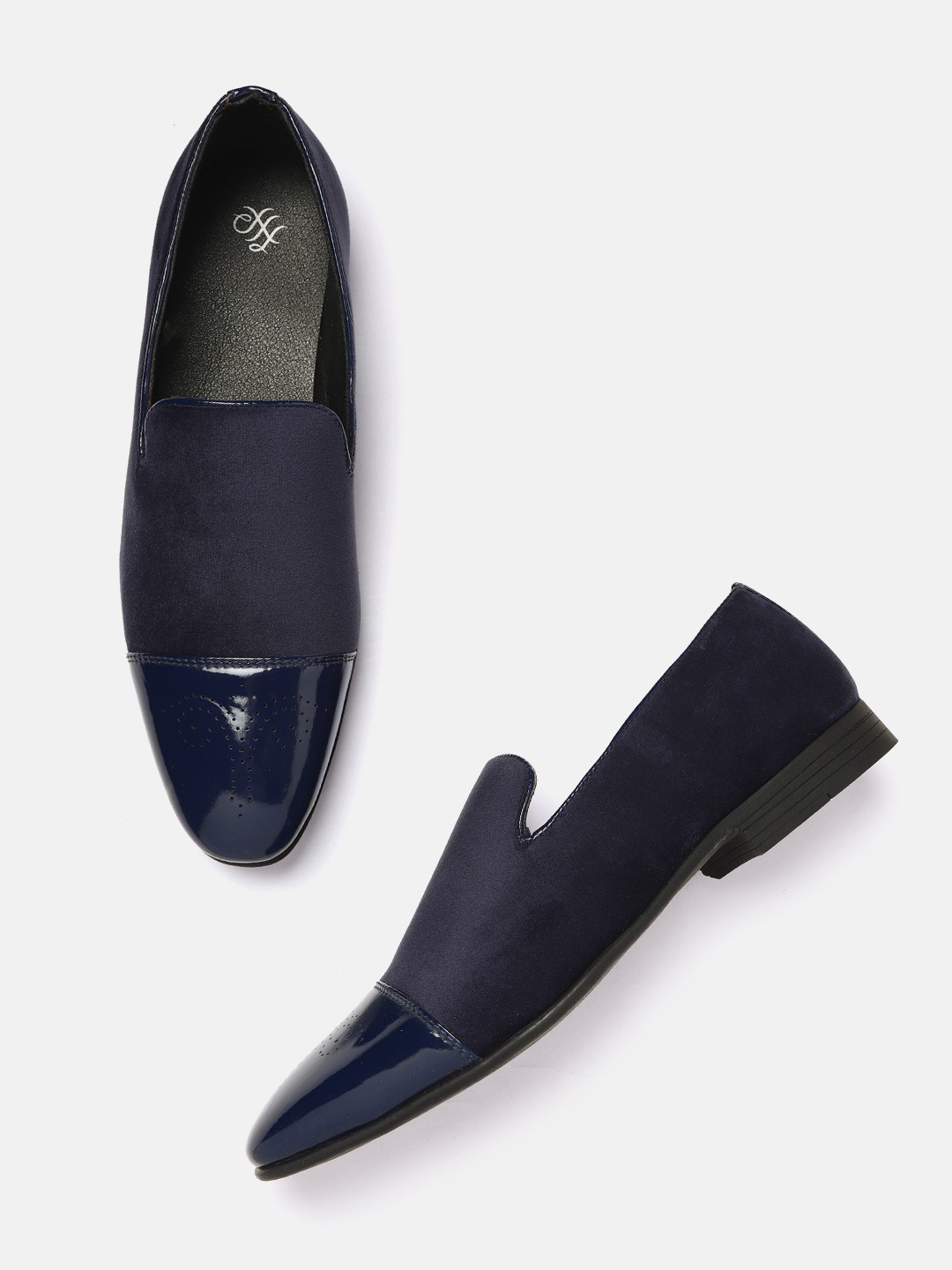 

House of Pataudi Men Navy Blue Slip-On Sneakers with Brogue Detail
