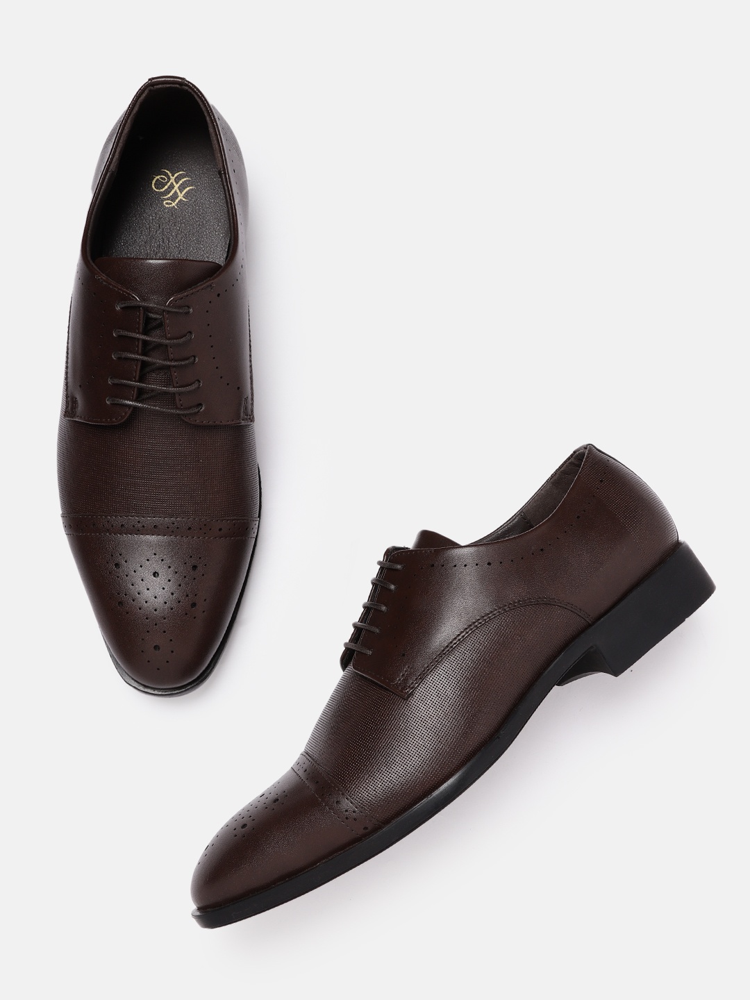 

House of Pataudi Men Coffee Brown Formal Derbys with Brogue Detail