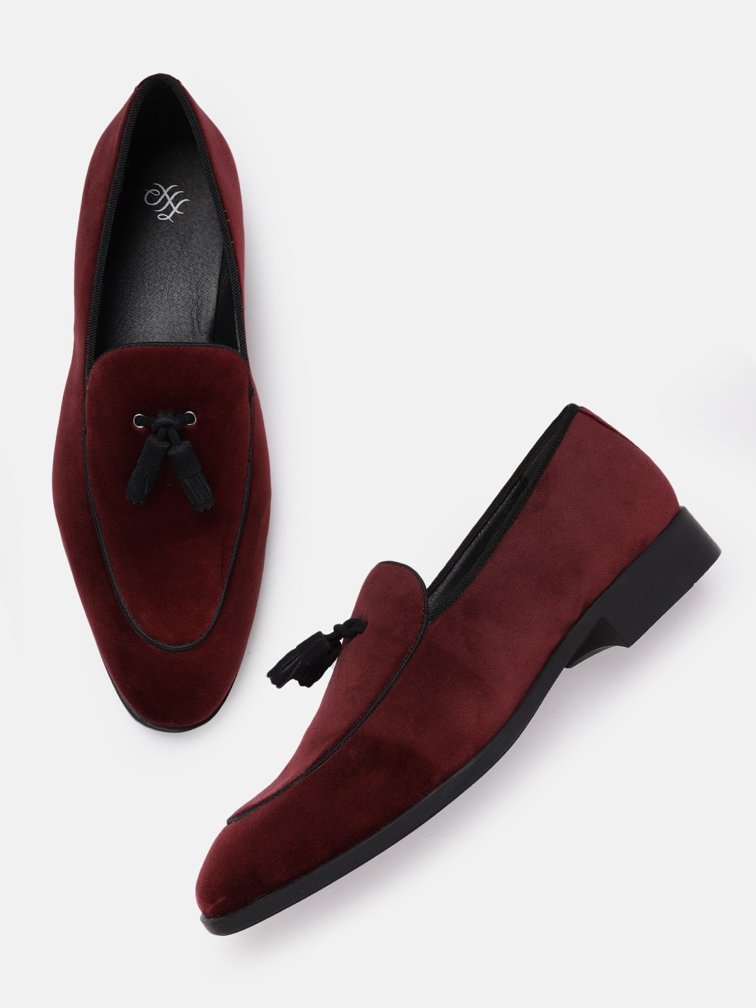

House of Pataudi Men Burgundy Solid Loafers with Tassel Detail