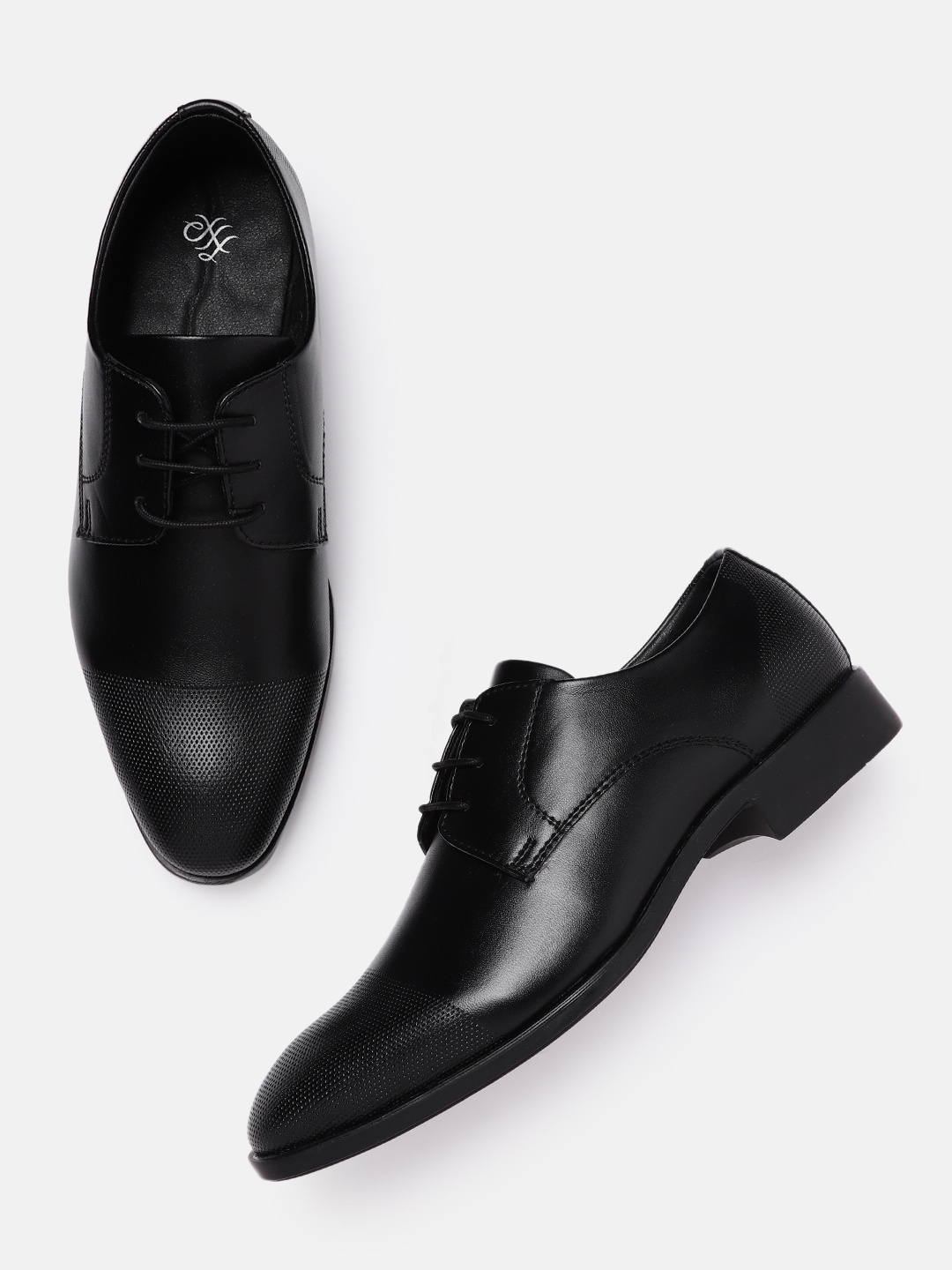 

House of Pataudi Men Black Formal Handcrafted Textured Derbys