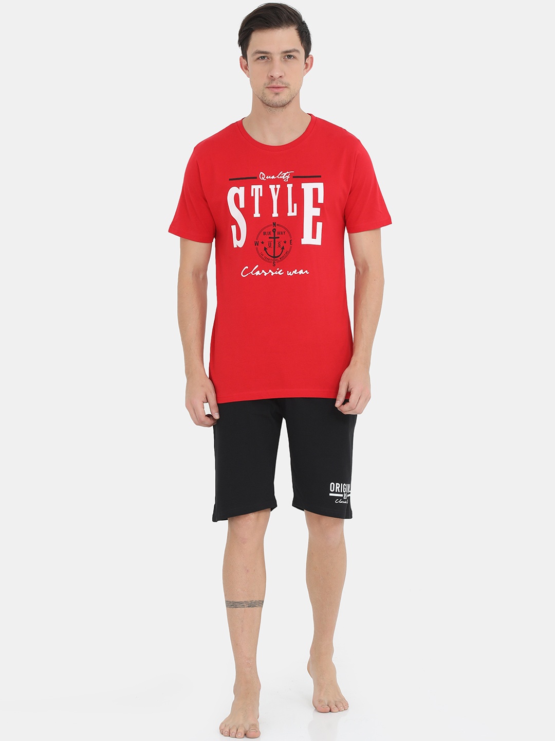 

Masculino Latino Men Red & White Printed Pure Cotton Night Suit