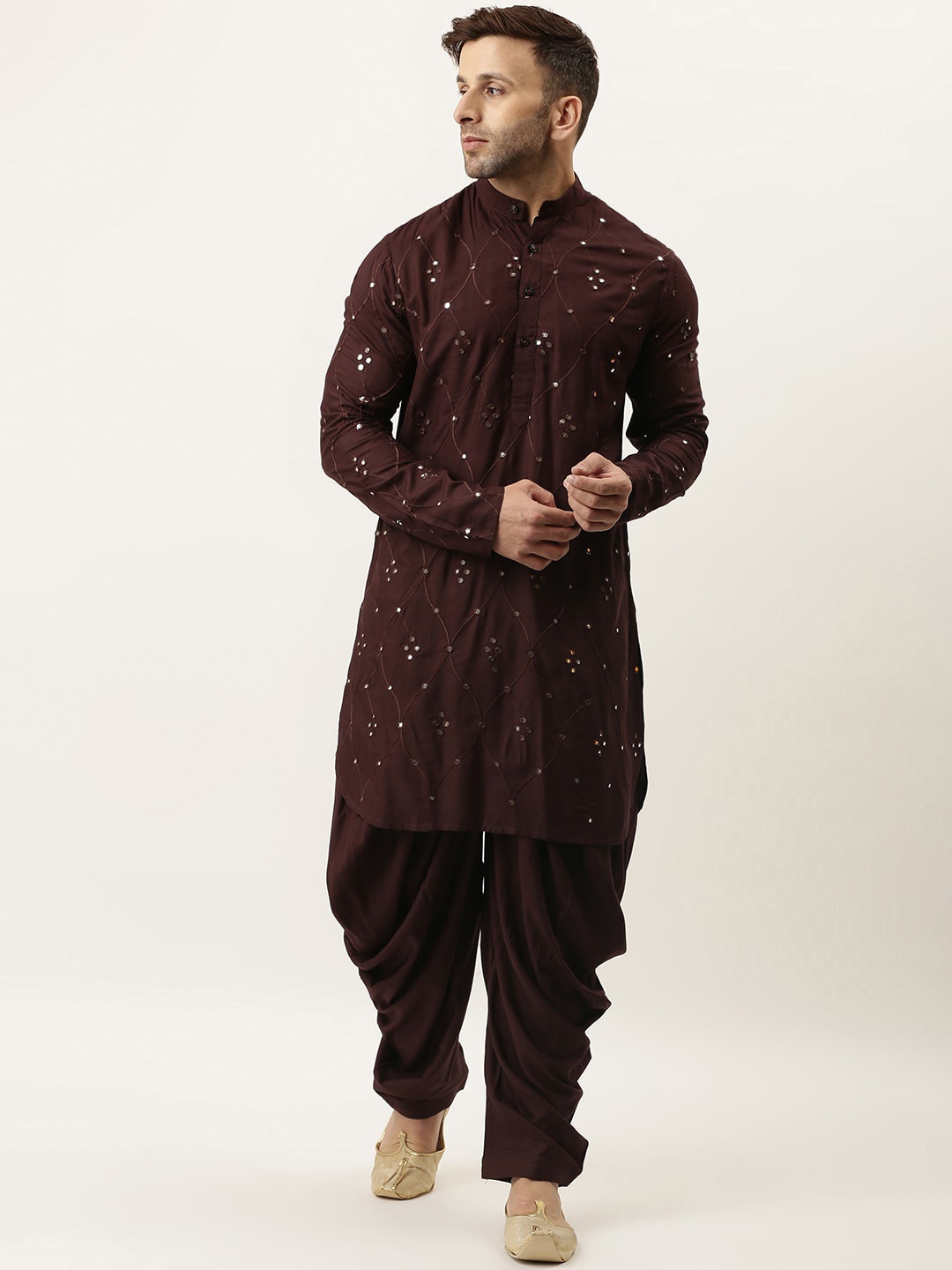 

Hangup Men Brown Straight Kurta with Dhoti Pants