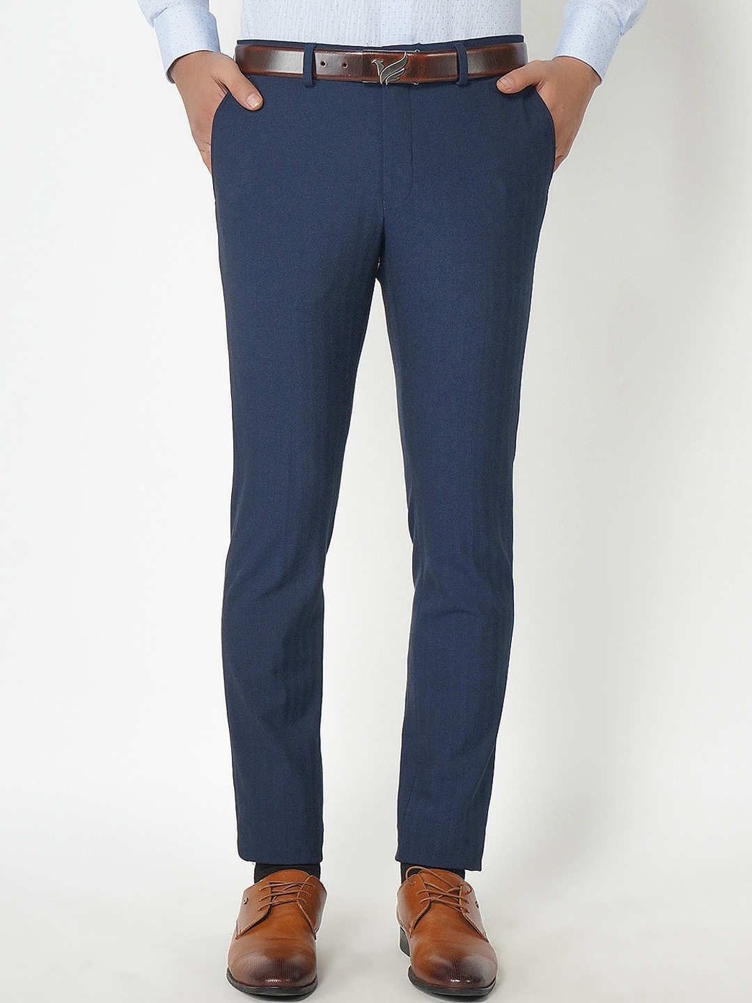 

Blackberrys Men Navy Blue Solid B-95 Slim Fit Formal Trousers