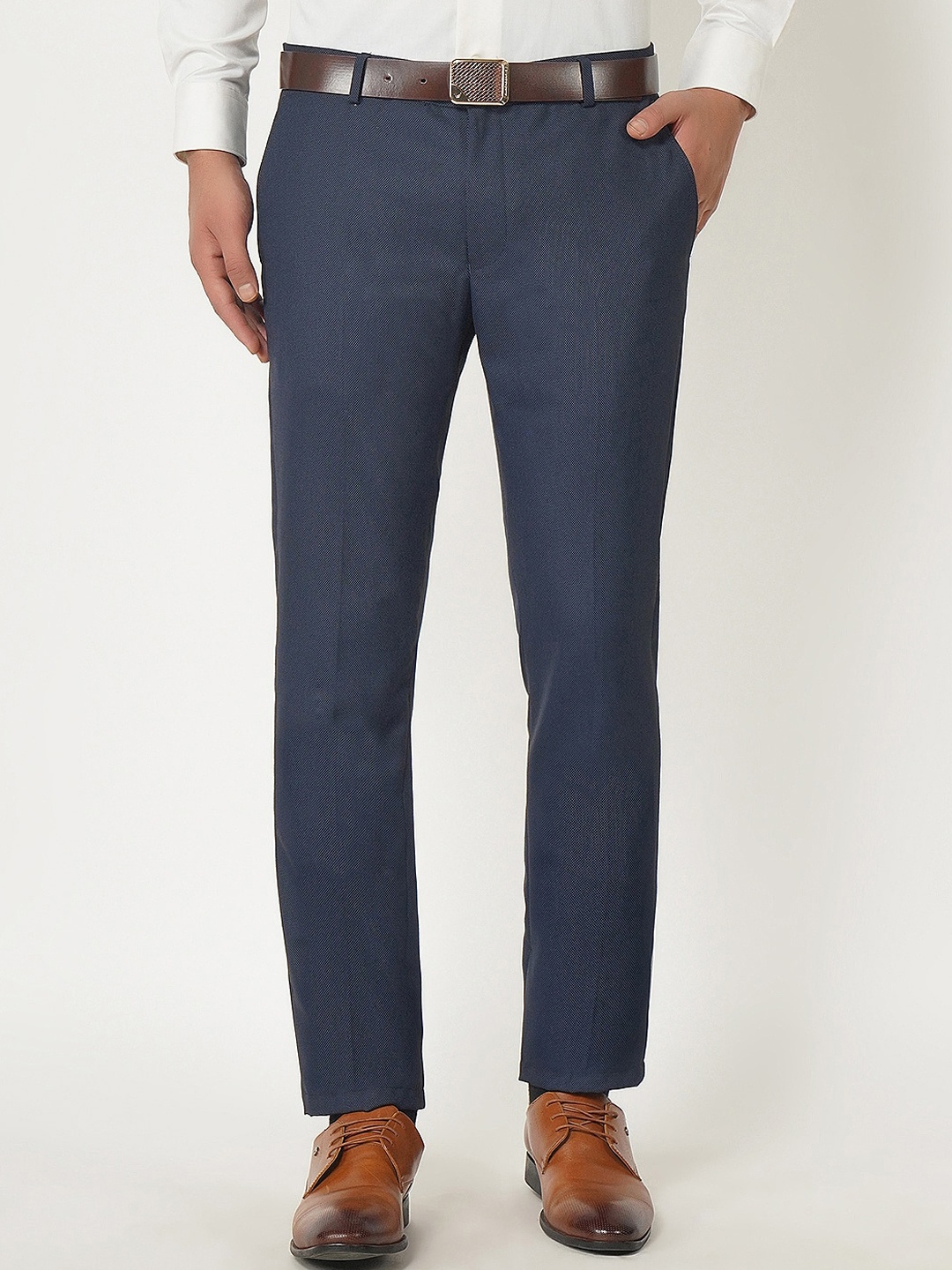

Blackberrys Men Navy Blue Solid B-95 Slim Fit Formal Trousers
