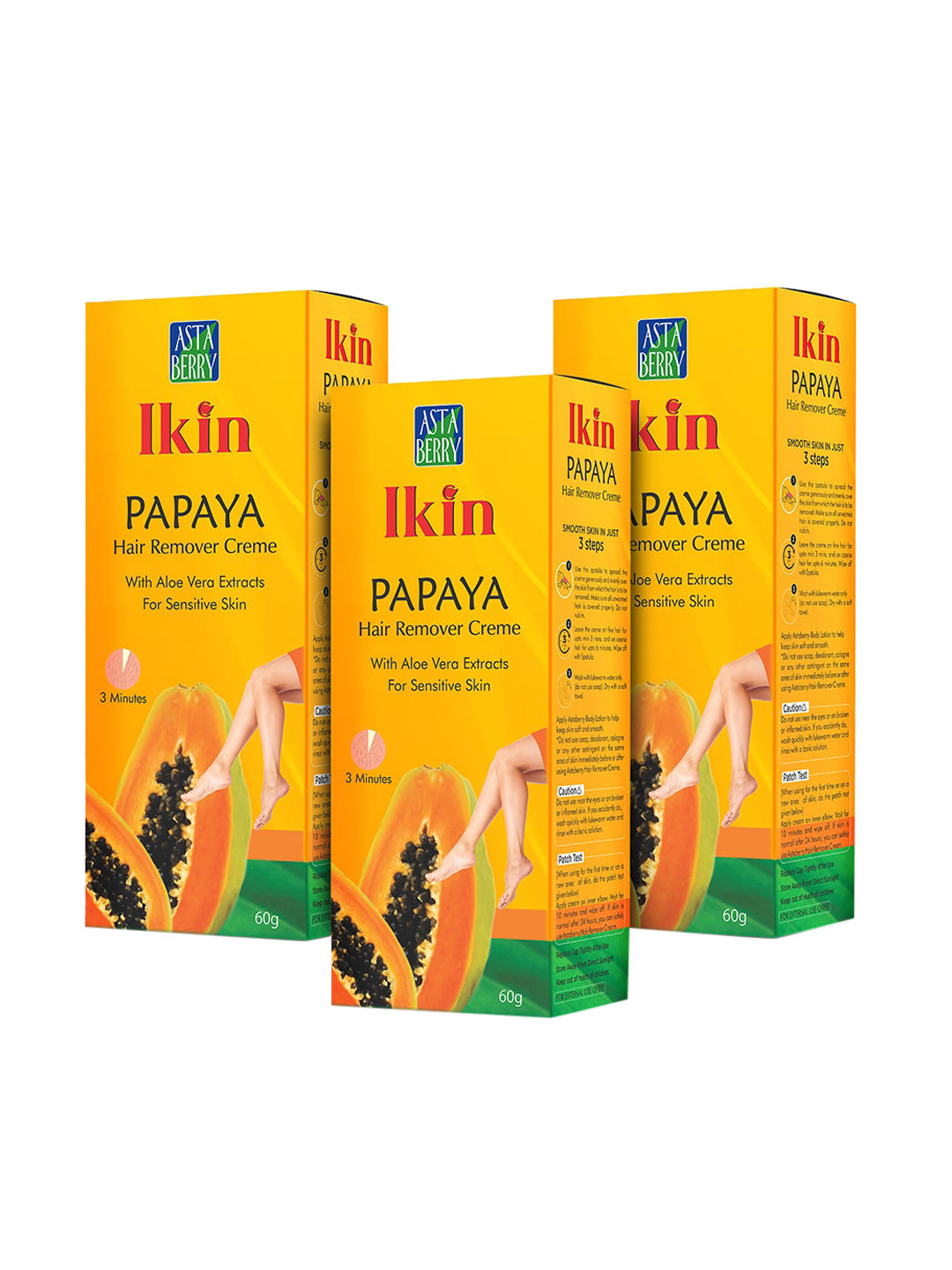 

Ikin Women Pack of 3 Papaya Hair Remover Cream 180 gm, Yellow