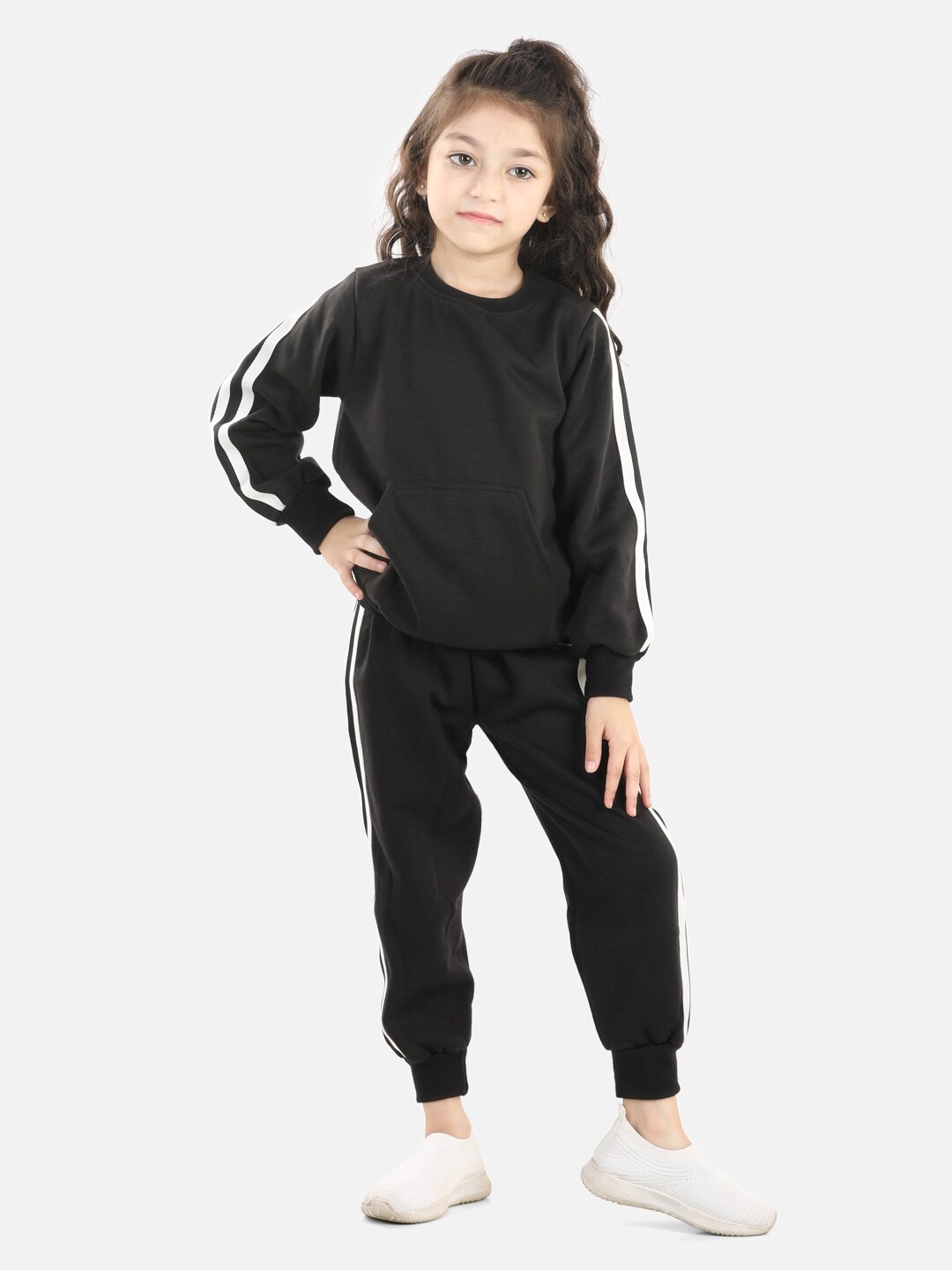 

Cutiekins Girls Black & White Striped Lace Front Pocket Sweatshirt With Joggers