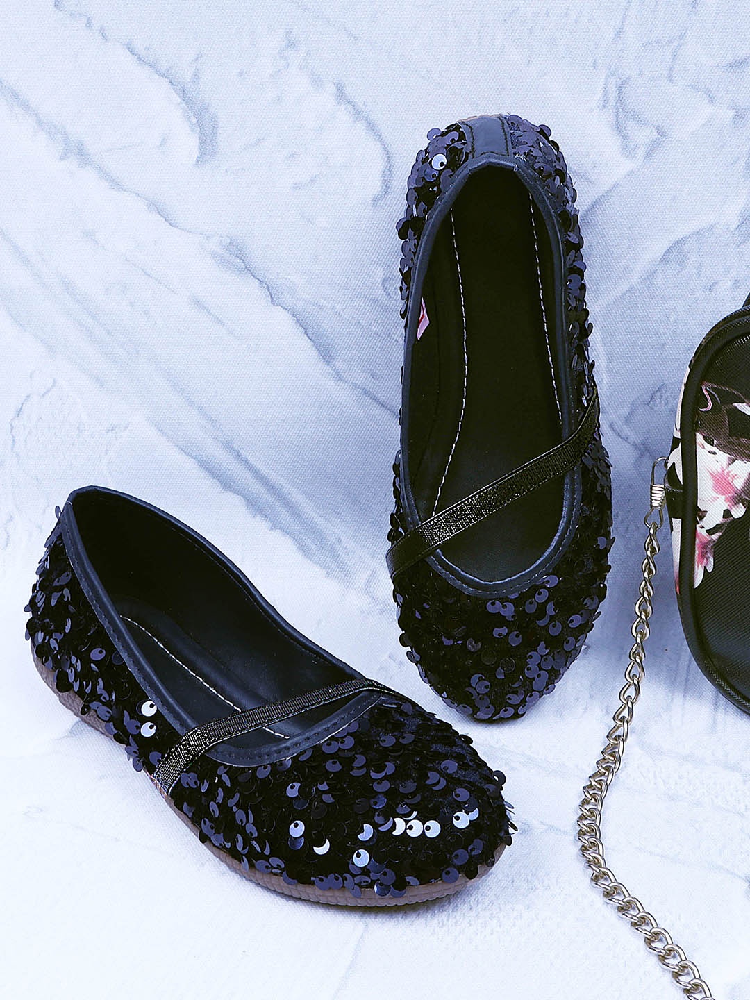 

DChica Girls Navy Blue Embellished Leather Party Ballerinas Flats