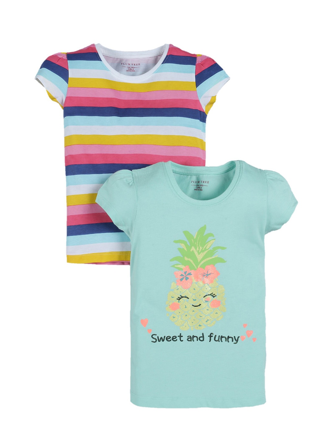 

PLUM TREE Girls Pack of 2 Printed T-shirts, Blue