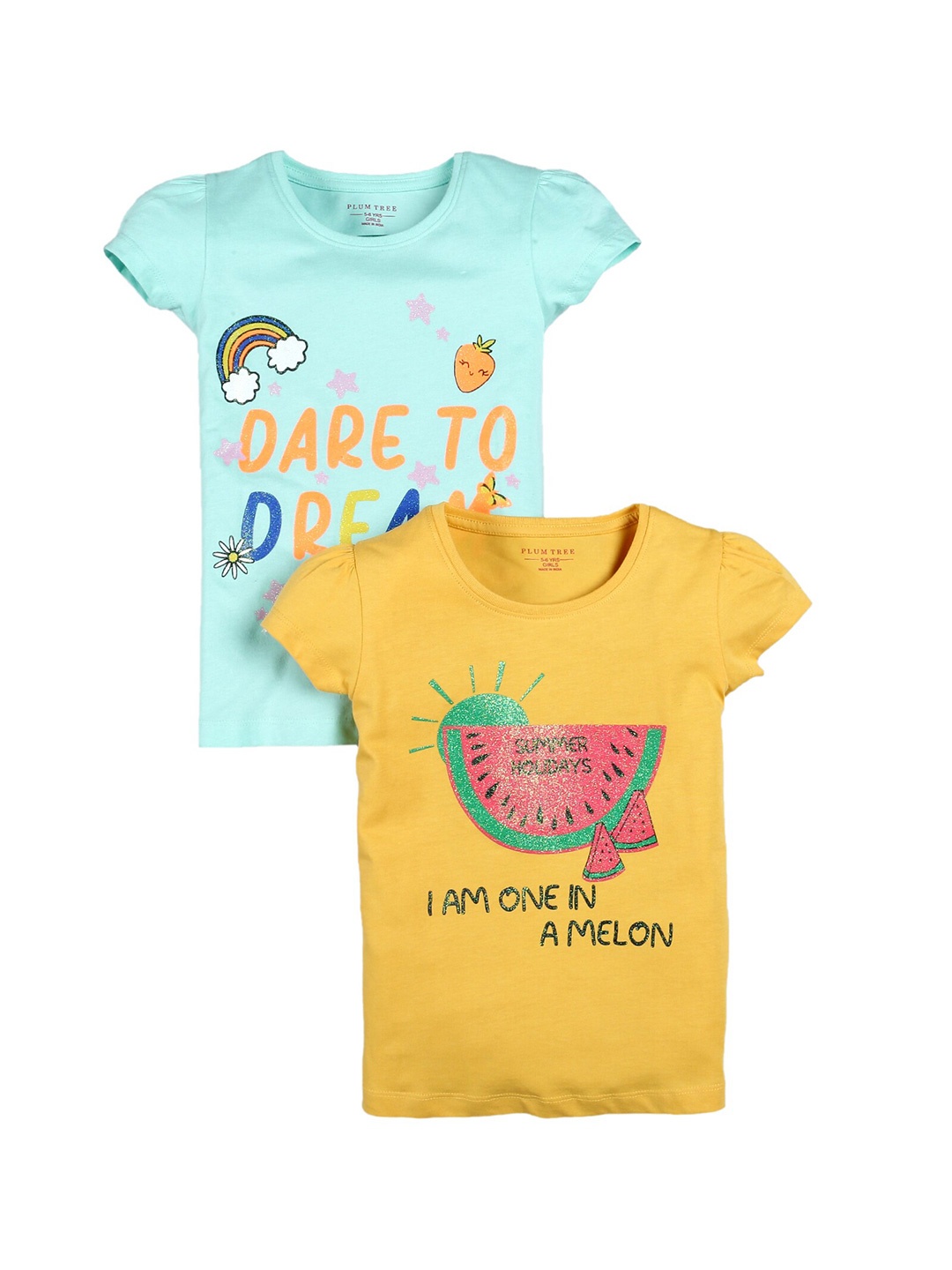 

PLUM TREE Girls Pack Of 2 Pure Cotton T-shirts, Blue