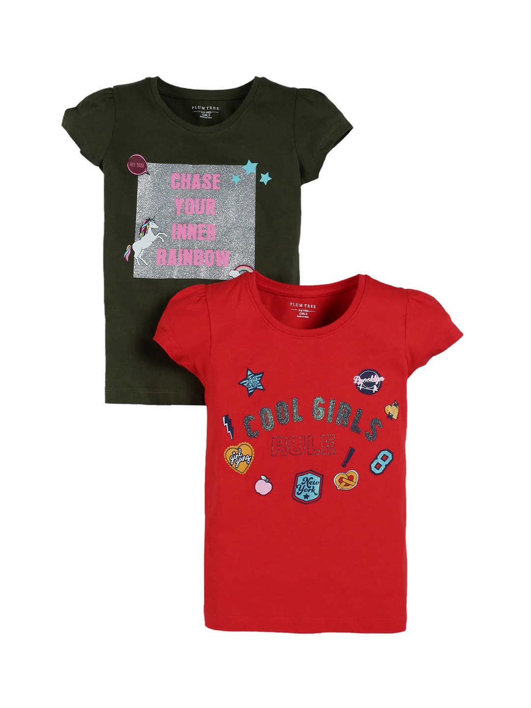 

PLUM TREE Girls Pack of 2 Printed T-shirts, Red