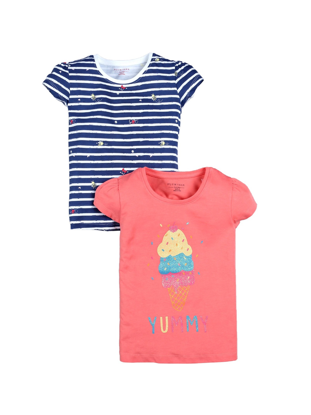

PLUM TREE Girls Pack Of 2 Pure Cotton T-shirts, Blue