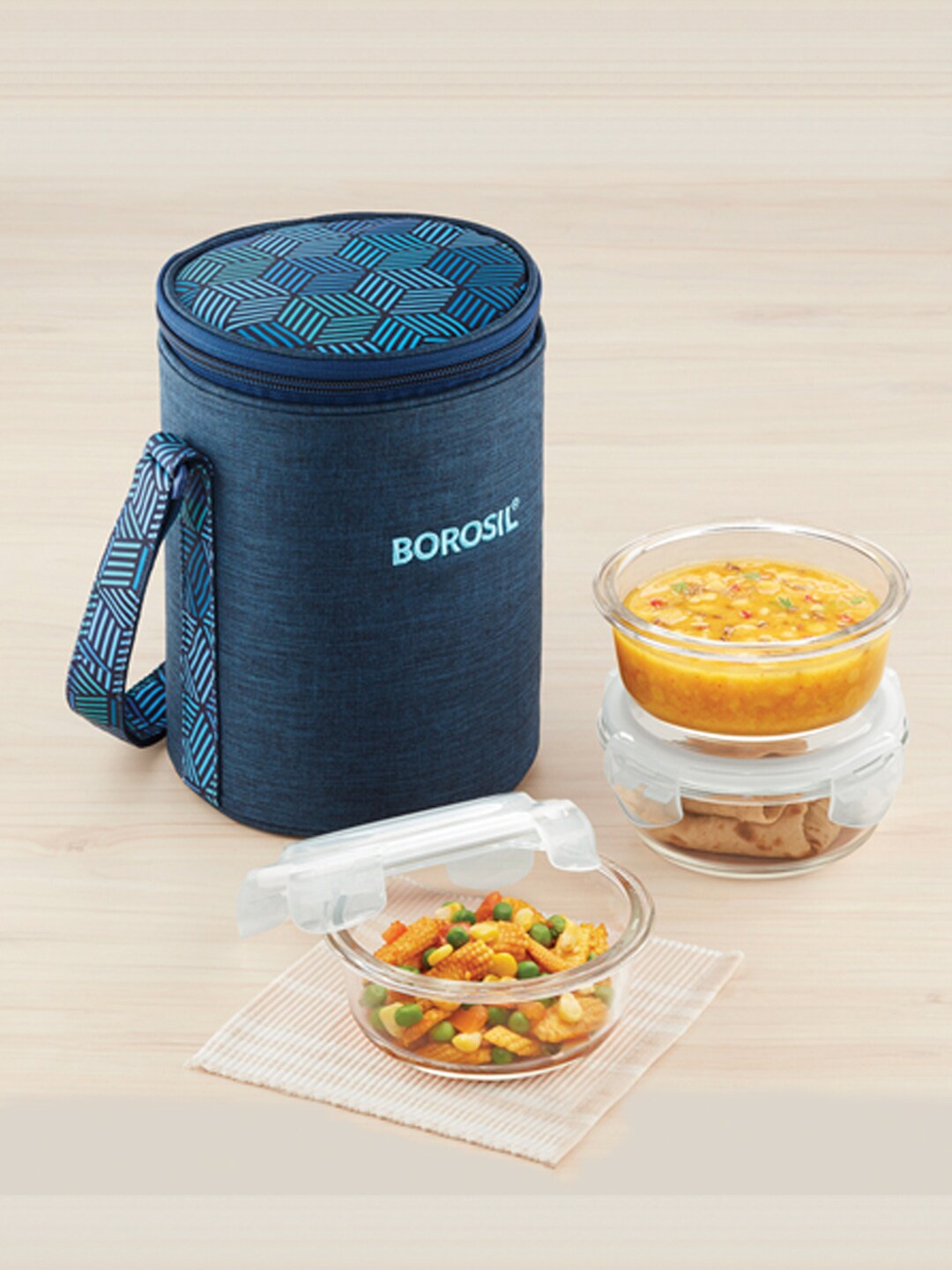 

BOROSIL Prime Set Of 3 Transparent Borosilicate Glass Lunch Box With Carry Bag