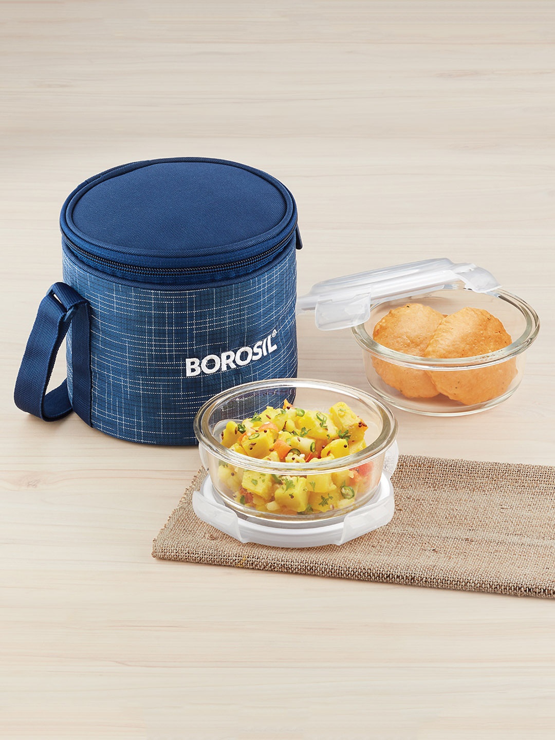 

BOROSIL Prime Transparent Lunch Box With 2 Containers & Blue Carry Bag-400 ML