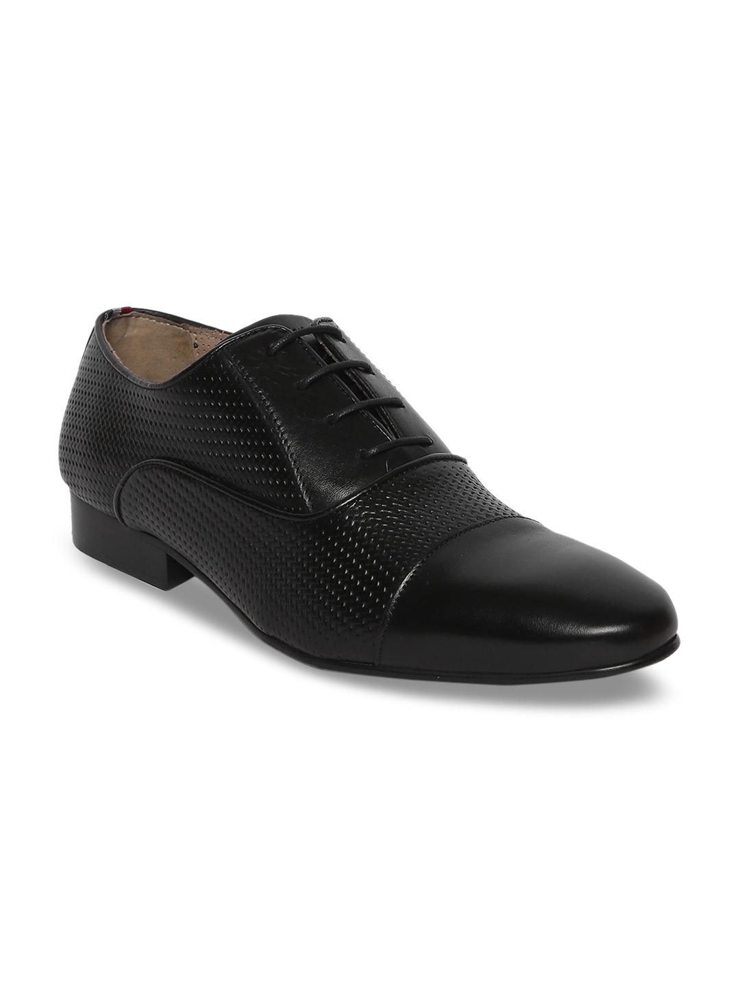 

GABICCI Men Black Textured Leather Formal Oxfords