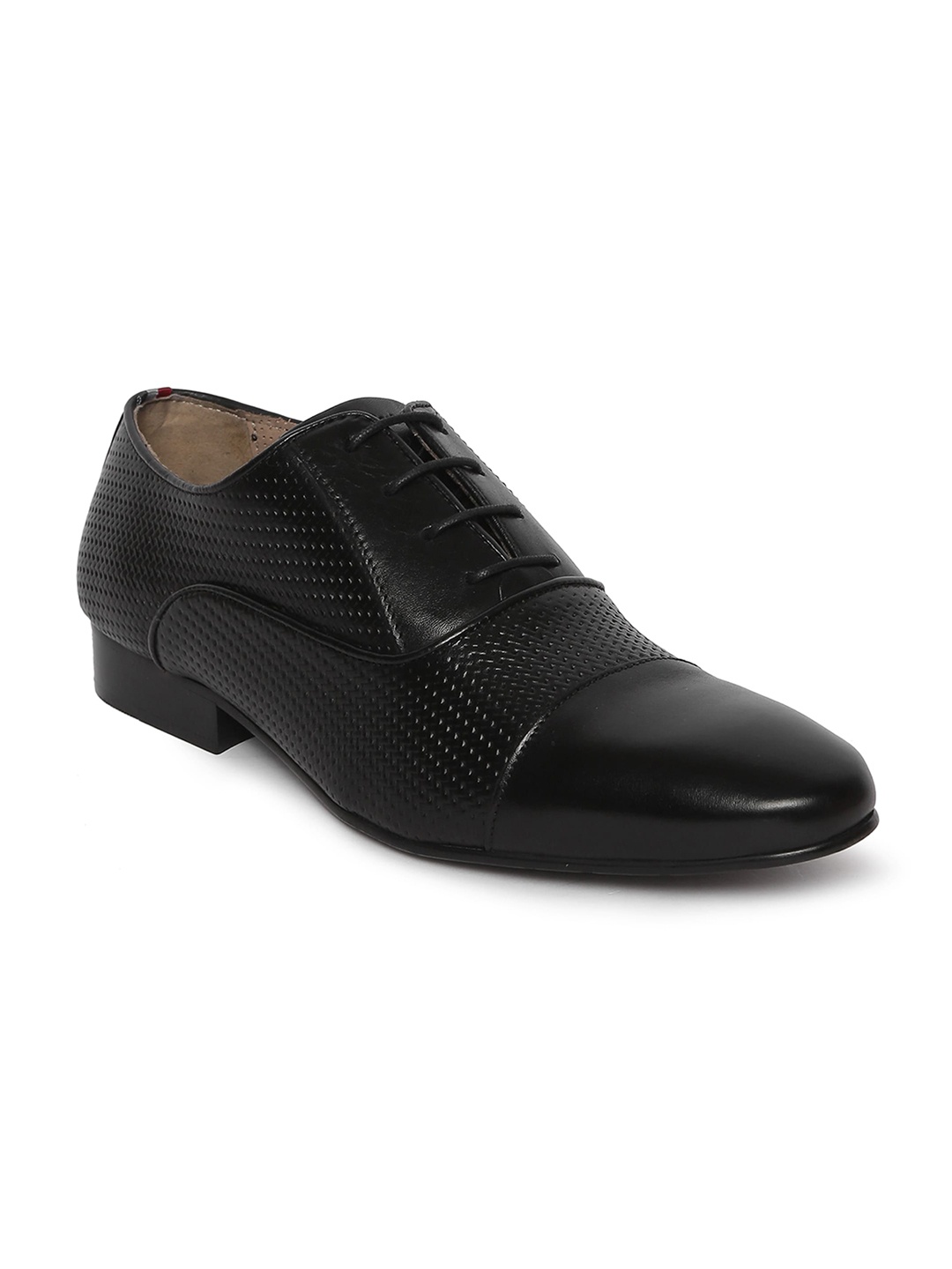 

GABICCI Men Black Textured Leather Formal Oxfords