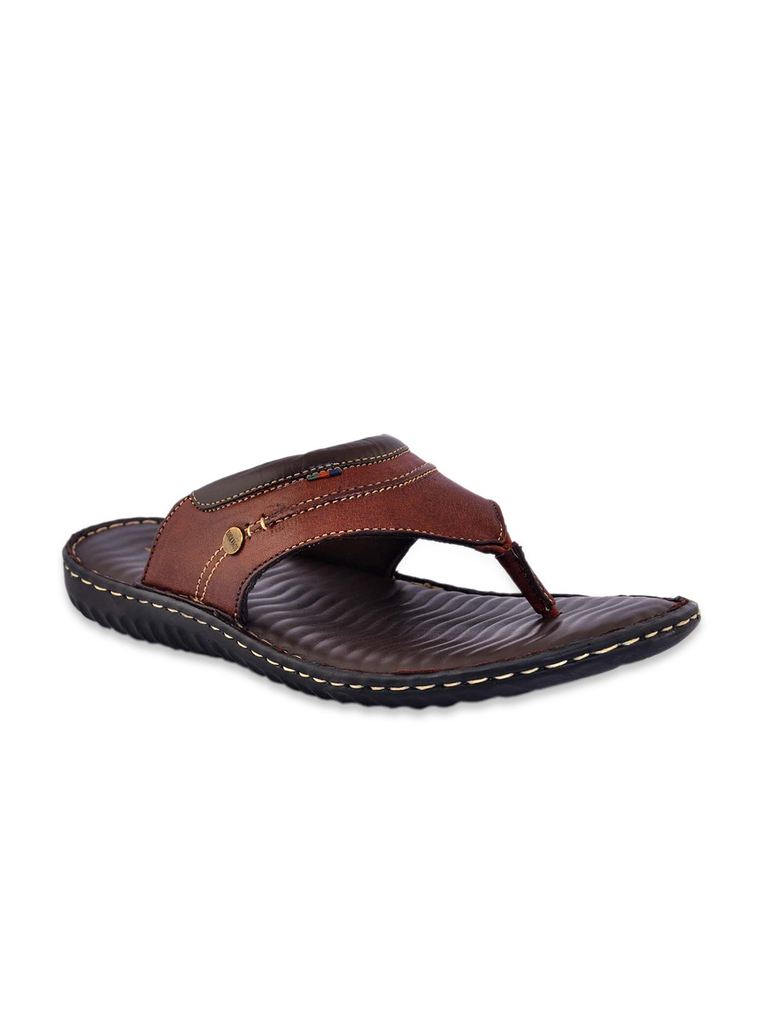 

Buckaroo Men Tan Brown Solid Leather Comfort Sandals with Thread Work
