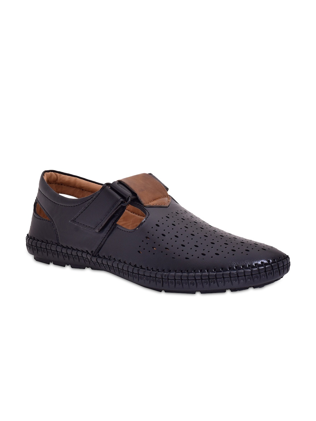 

OLIVE MIST Men Black & Brown PU Shoe-Style Sandals