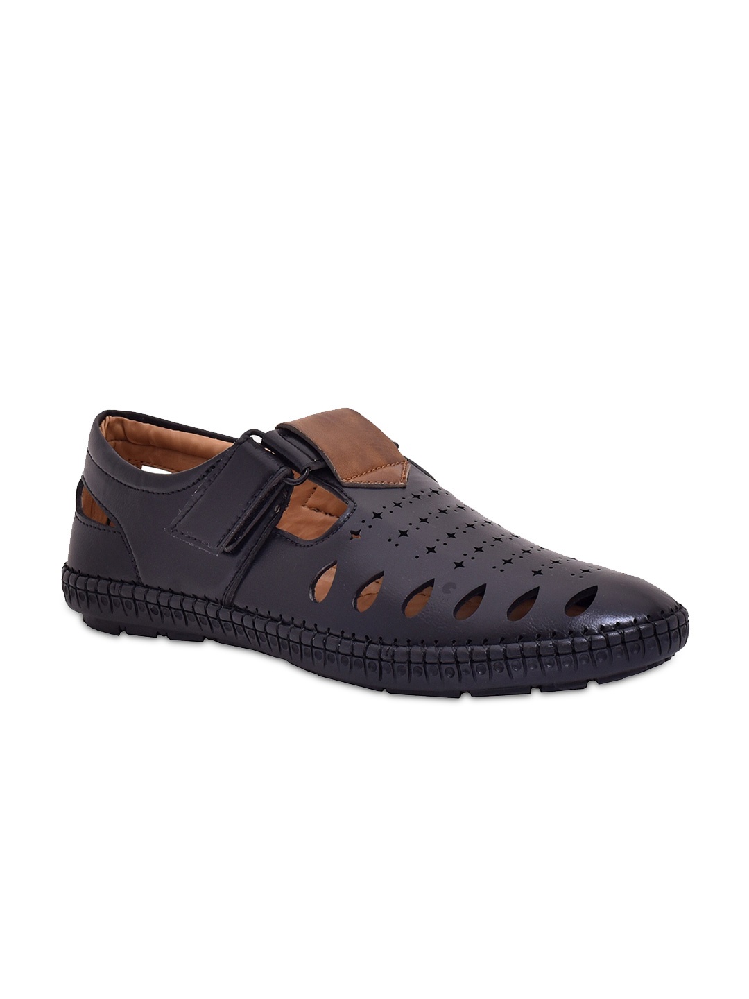 

OLIVE MIST Men Black PU Shoe-Style Sandals