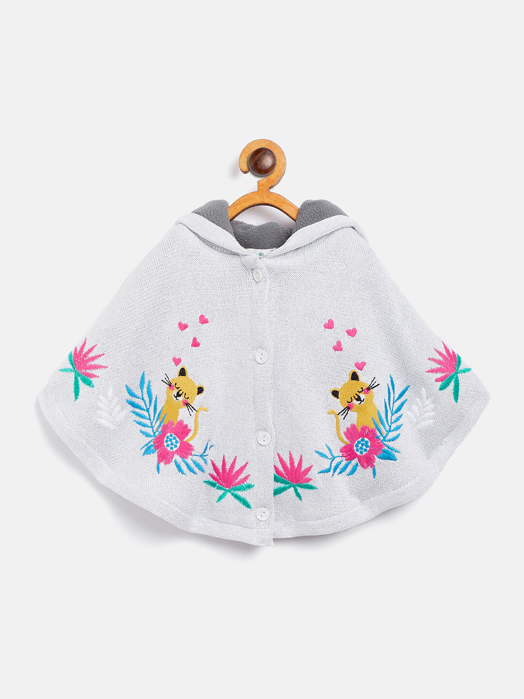 

JWAAQ Girls White & Pink Floral Poncho with Embroidered Detail