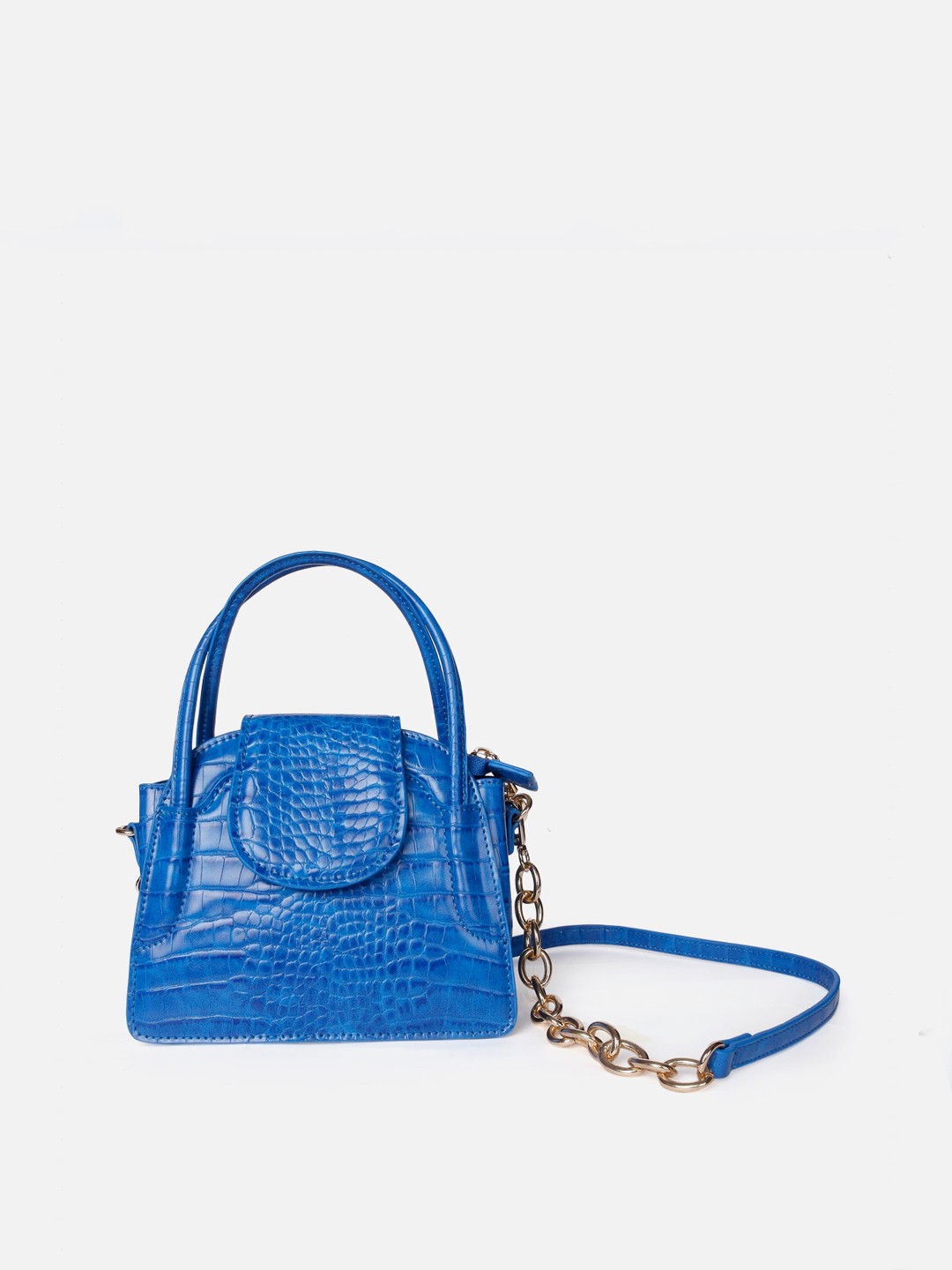 

Vero Moda Blue Animal Textured PU Structured Diana Handheld Bag