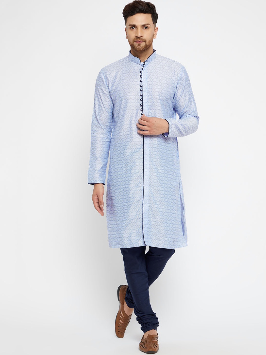 

VASTRAMAY Men Blue Ethnic Motifs Printed Regular Kurta with Pyjamas