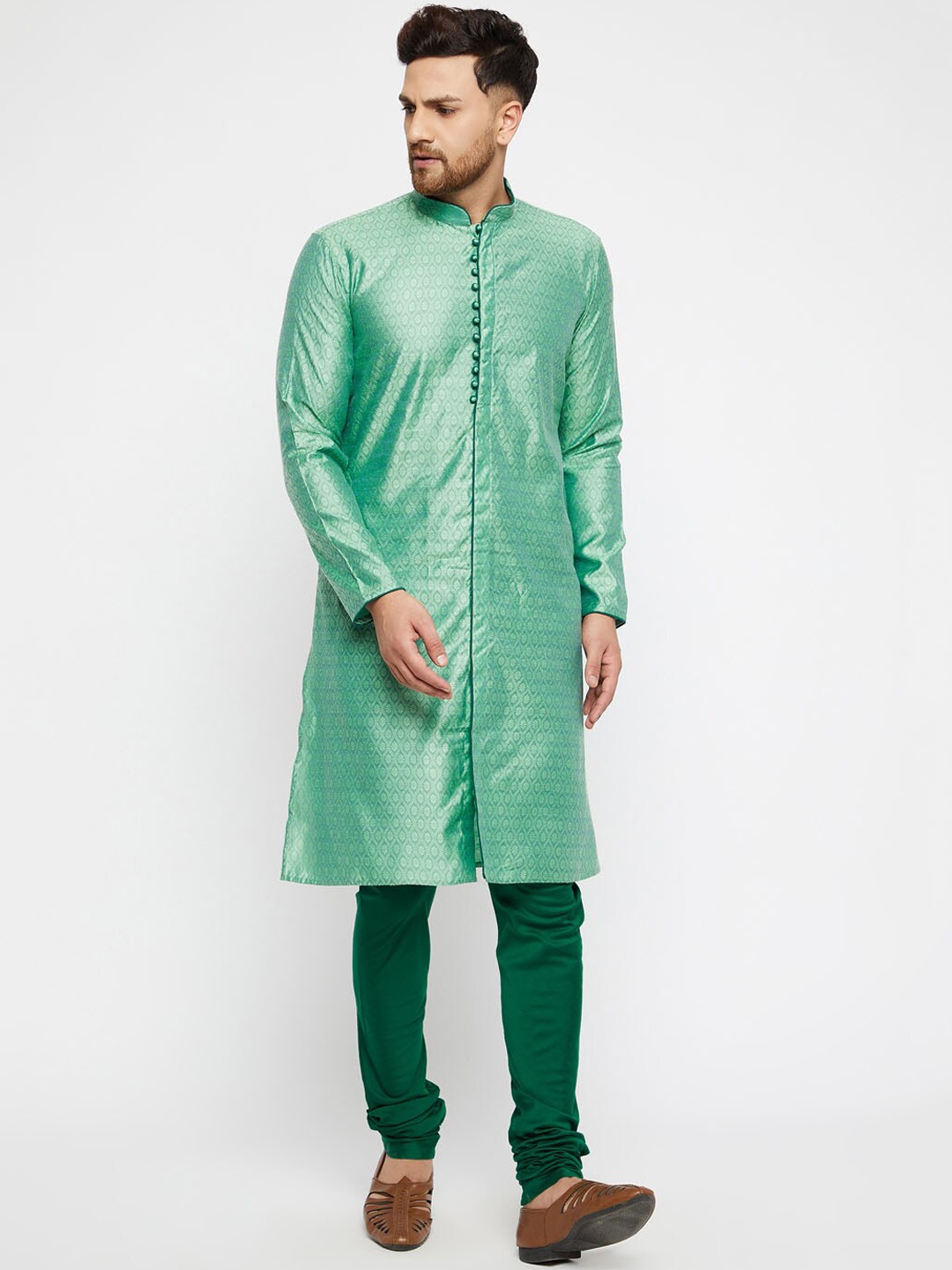 

VASTRAMAY Men Green Kurti with Pyjamas