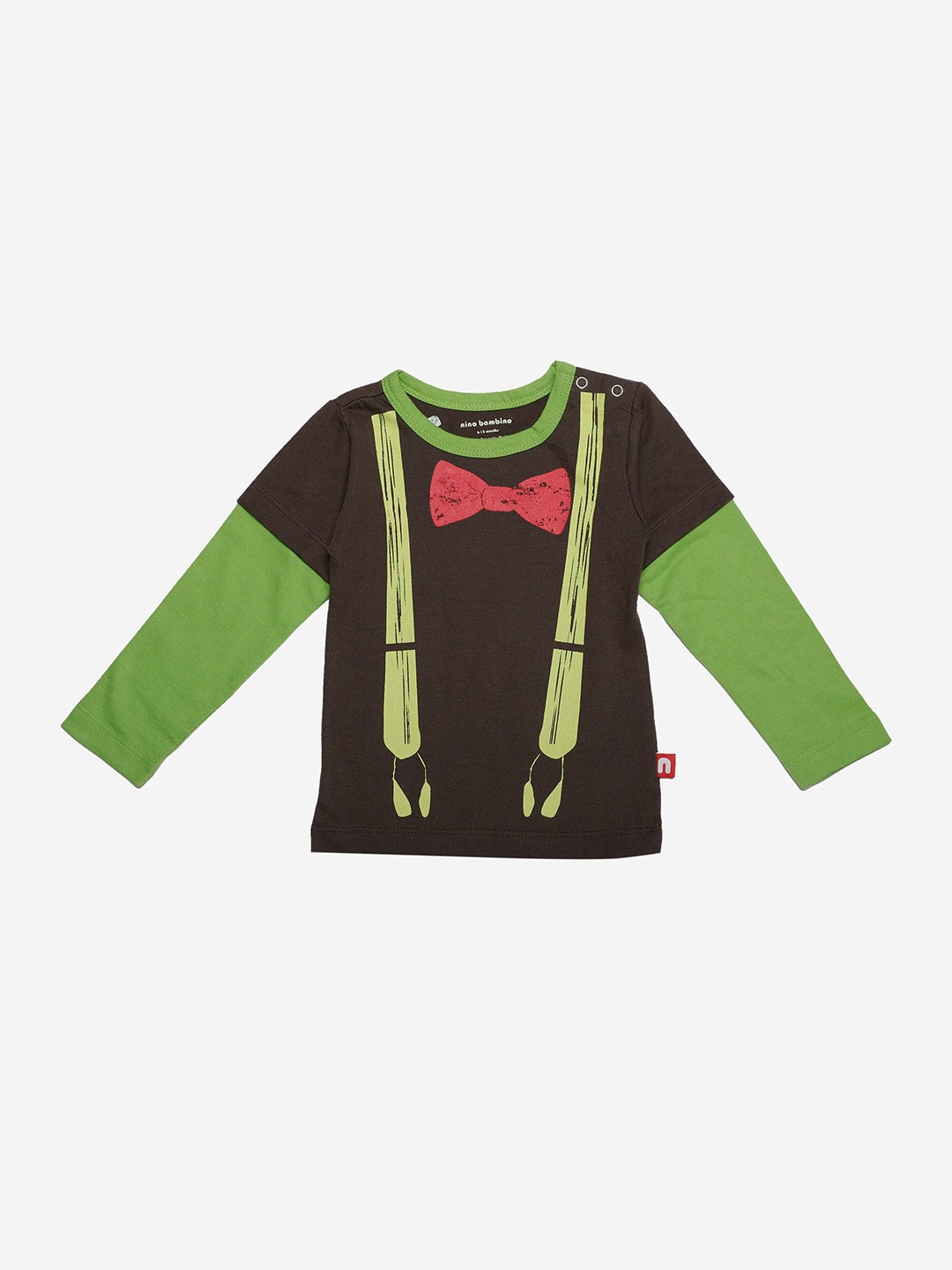 

Nino Bambino Kids Brown & Green Printed Pure Organic Cotton T-shirt