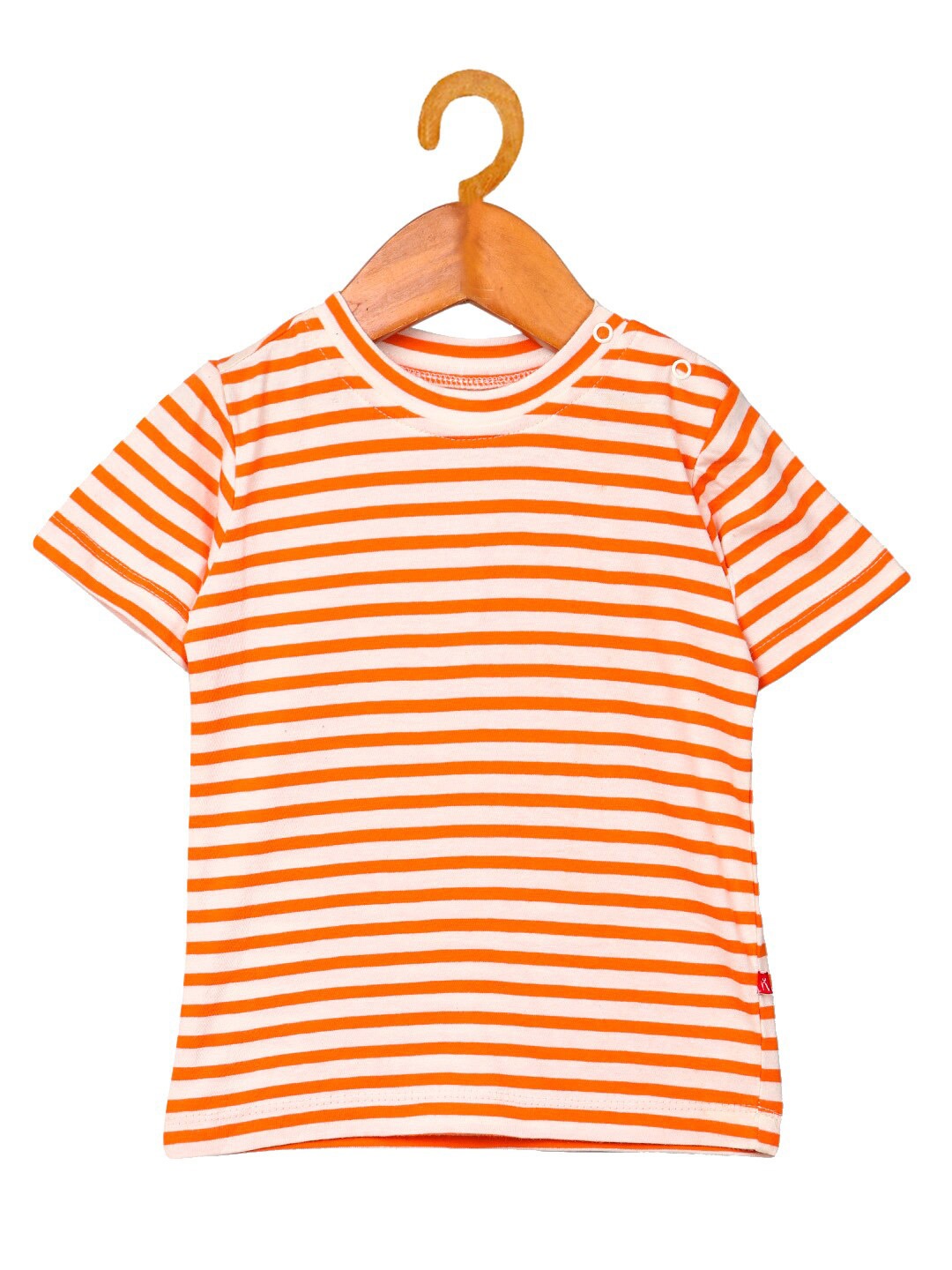 

Nino Bambino Unisex Kids Orange Striped V-Neck Organic Cotton Raw Edge T-shirt