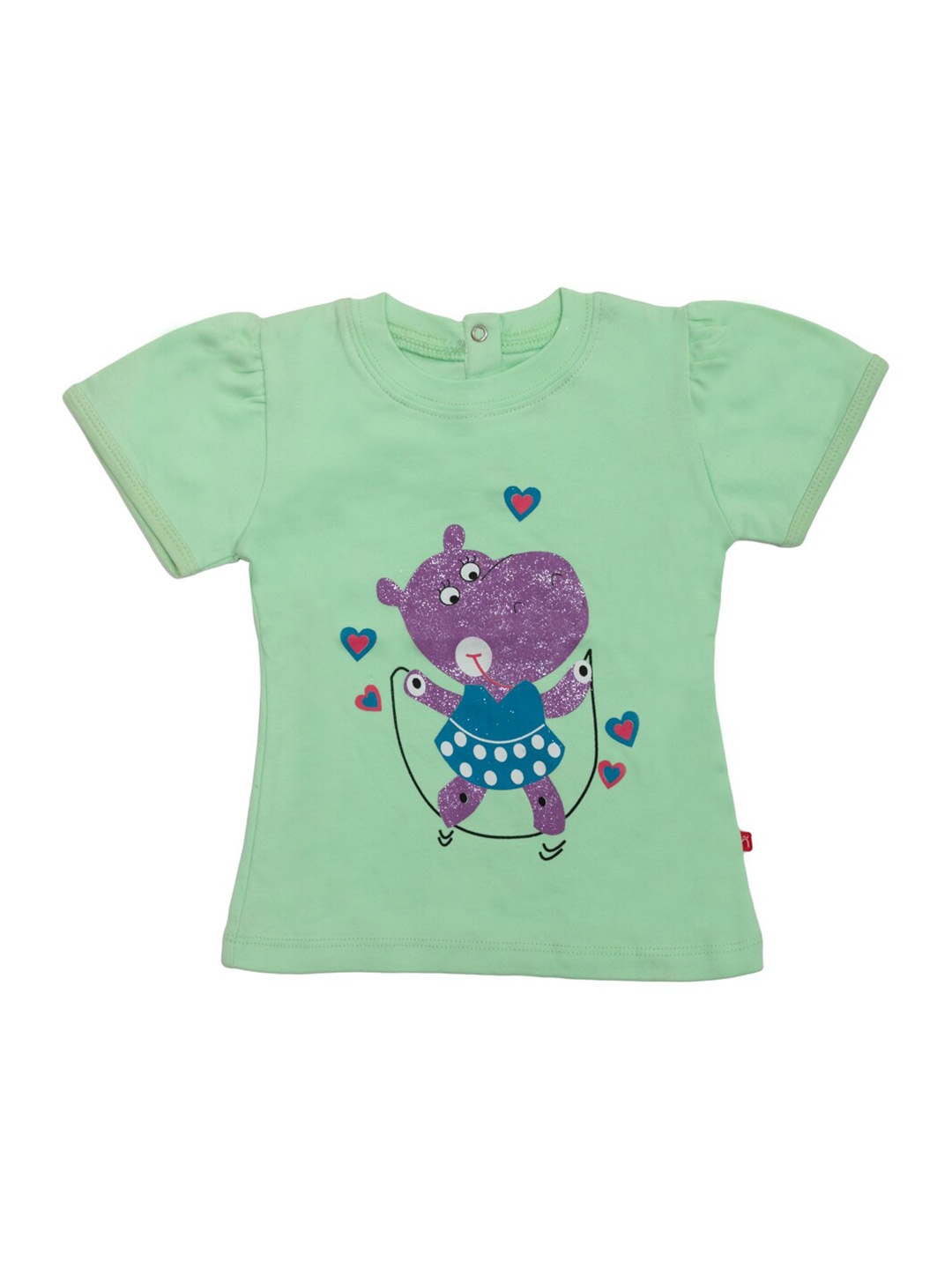 

Nino Bambino Kids Green & Purple Printed Puff Sleeves Pure Organic Cotton T-shirt