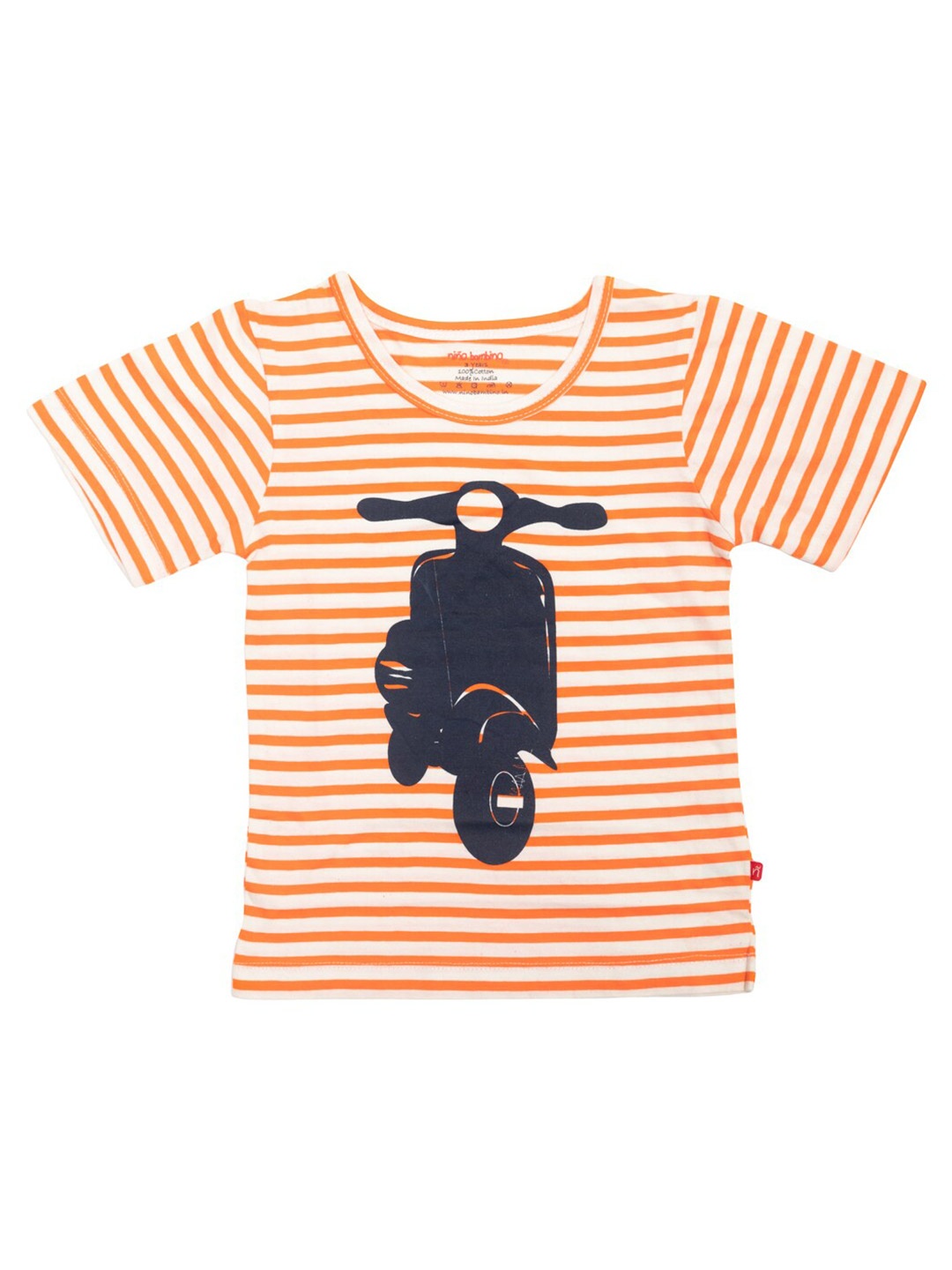 

Nino Bambino Unisex Kids Orange Striped V-Neck Organic Cotton Applique T-shirt
