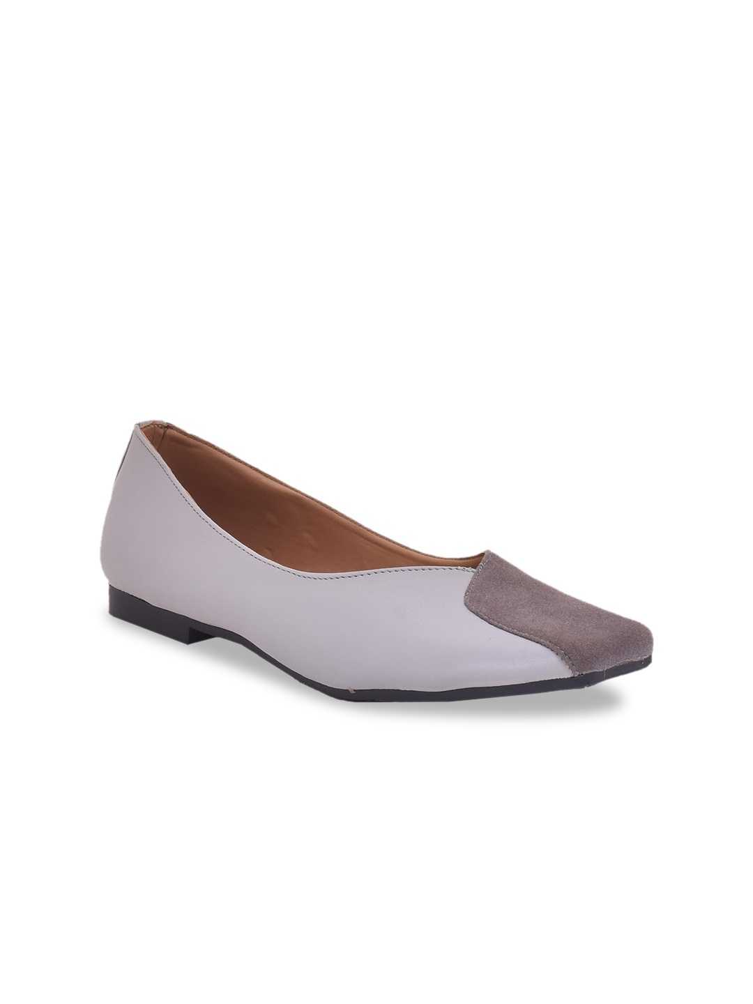 

OLIVE MIST Women Grey Embellished Leather Party Ballerinas Flats
