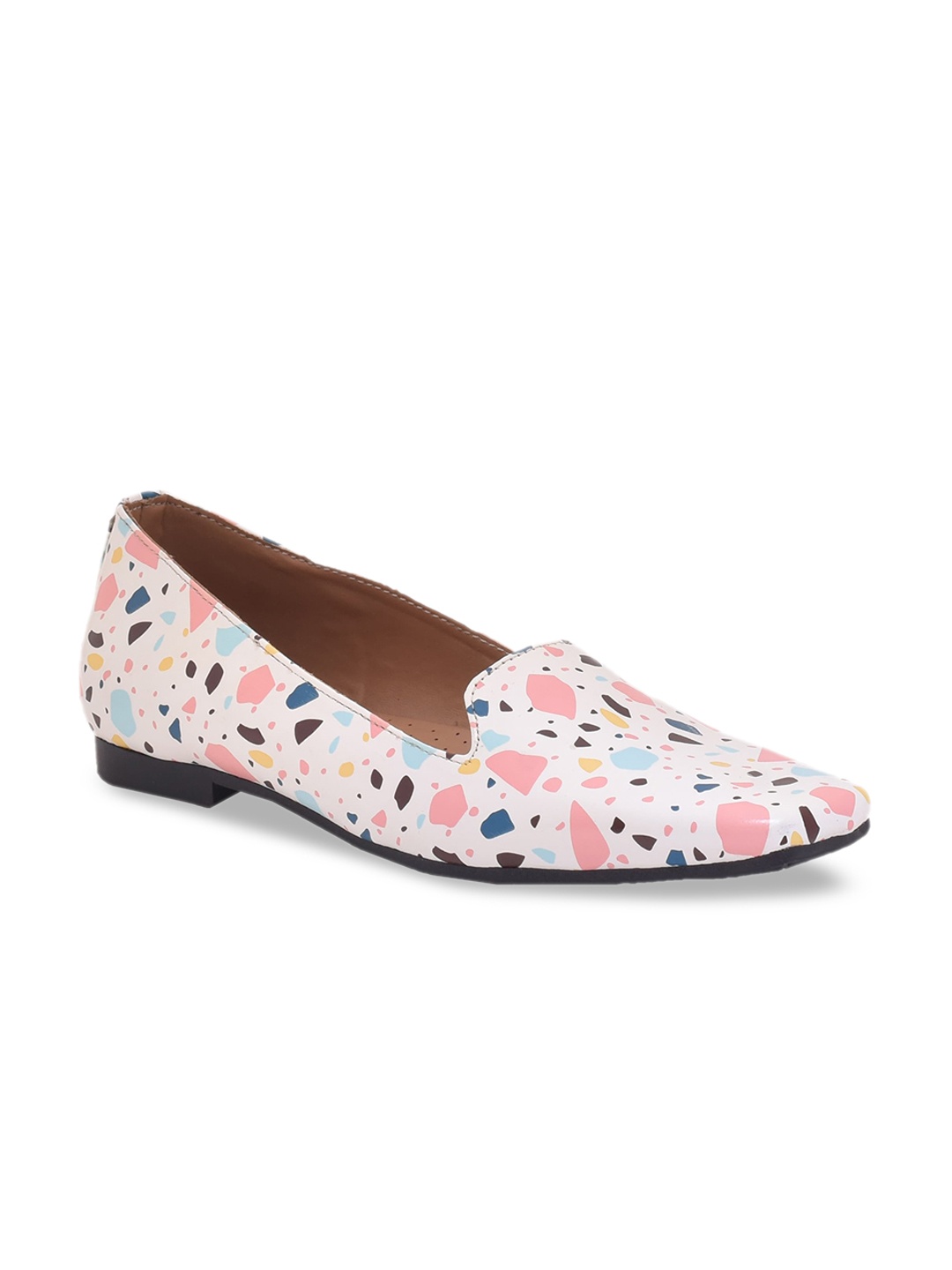 

OLIVE MIST Women White Printed Leather Ballerinas Flats