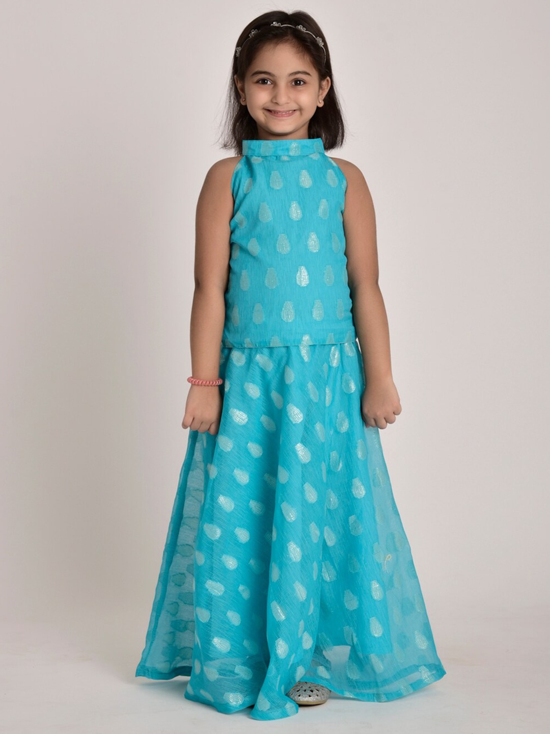 

CUTE LEMONS Girls Woven Design Blue Ready to Wear Lehenga & Blouse