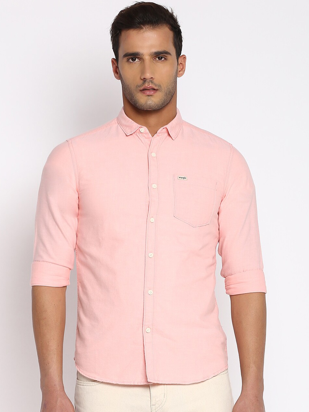 

Wrangler Men Peach-Coloured Opaque Pure Cotton Casual Shirt