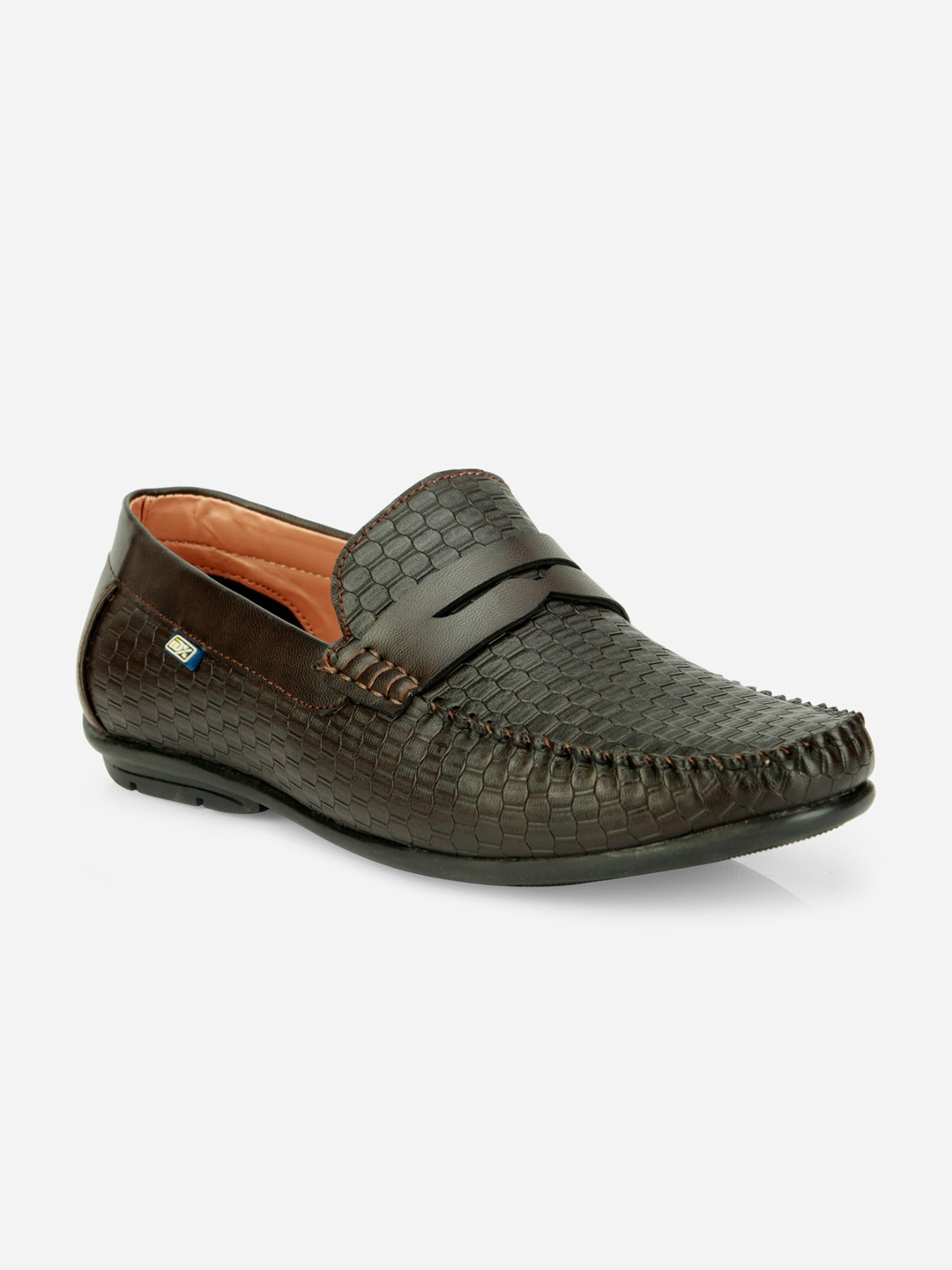 

ID Men Brown Textured Leather Loafers