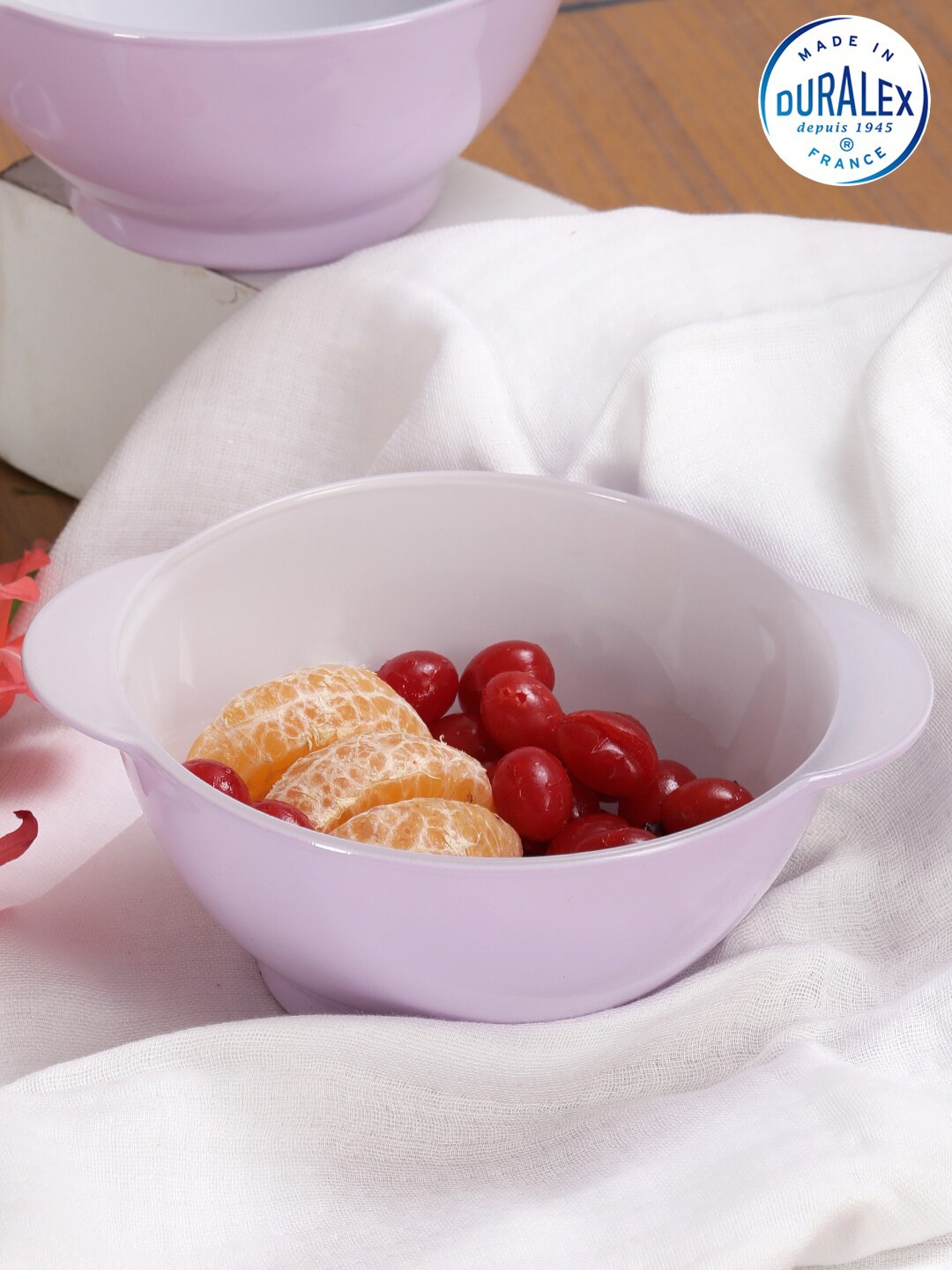 

DURALEX Purple & White 3 Pieces Glass Glossy Bowls
