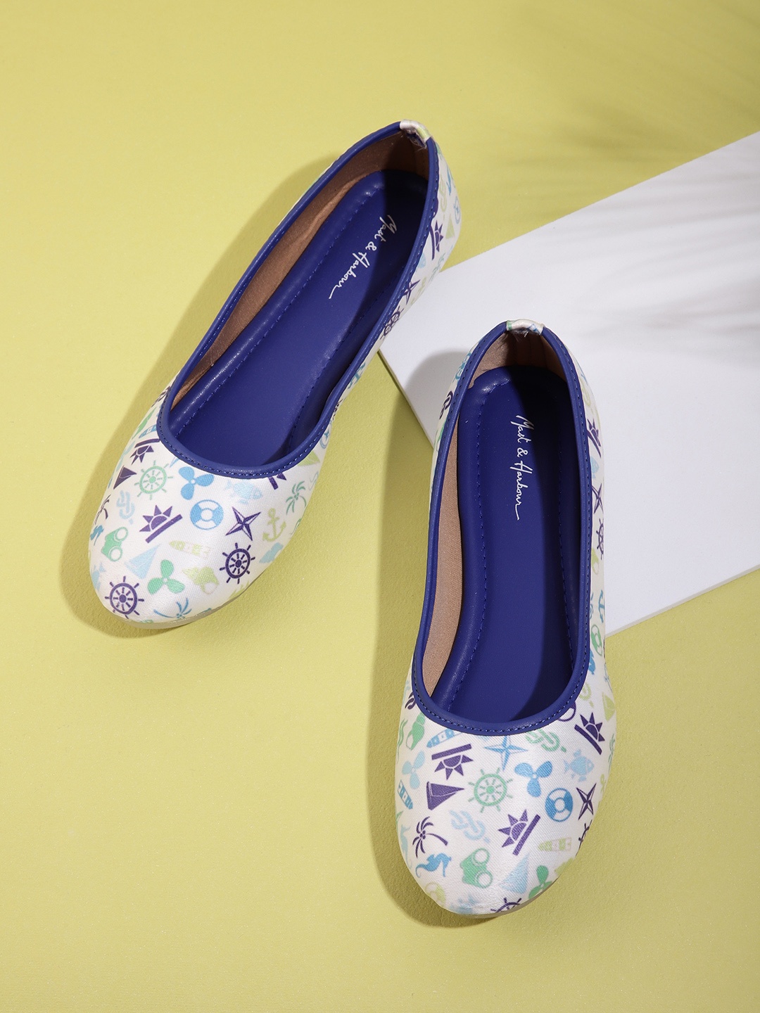 

Mast & Harbour Women White & Blue Printed Ballerinas Flats